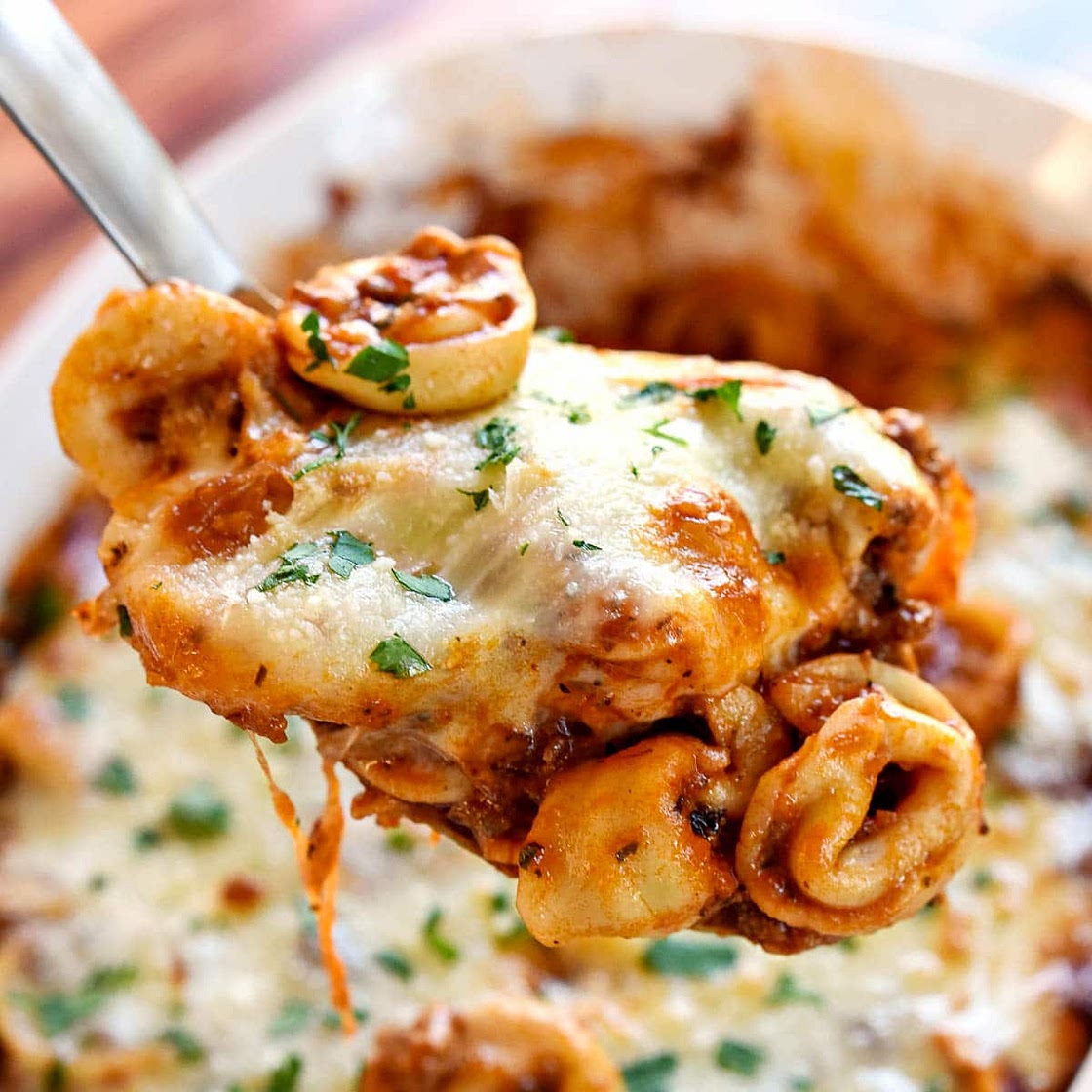 Easy Baked Tortellini (Beefy, Cheesy, AMAZING!)
