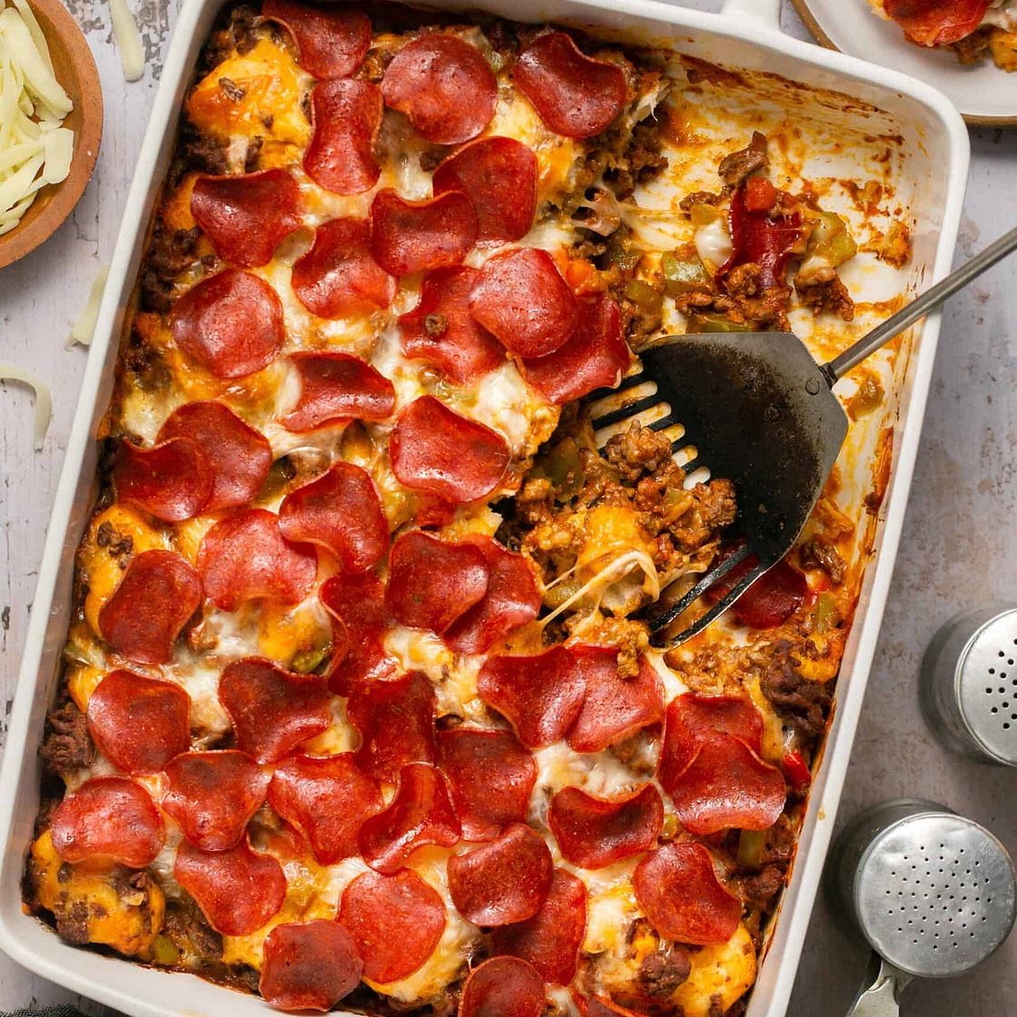 Bubble Up Pizza Casserole with Biscuits (Kid-Friendly!)