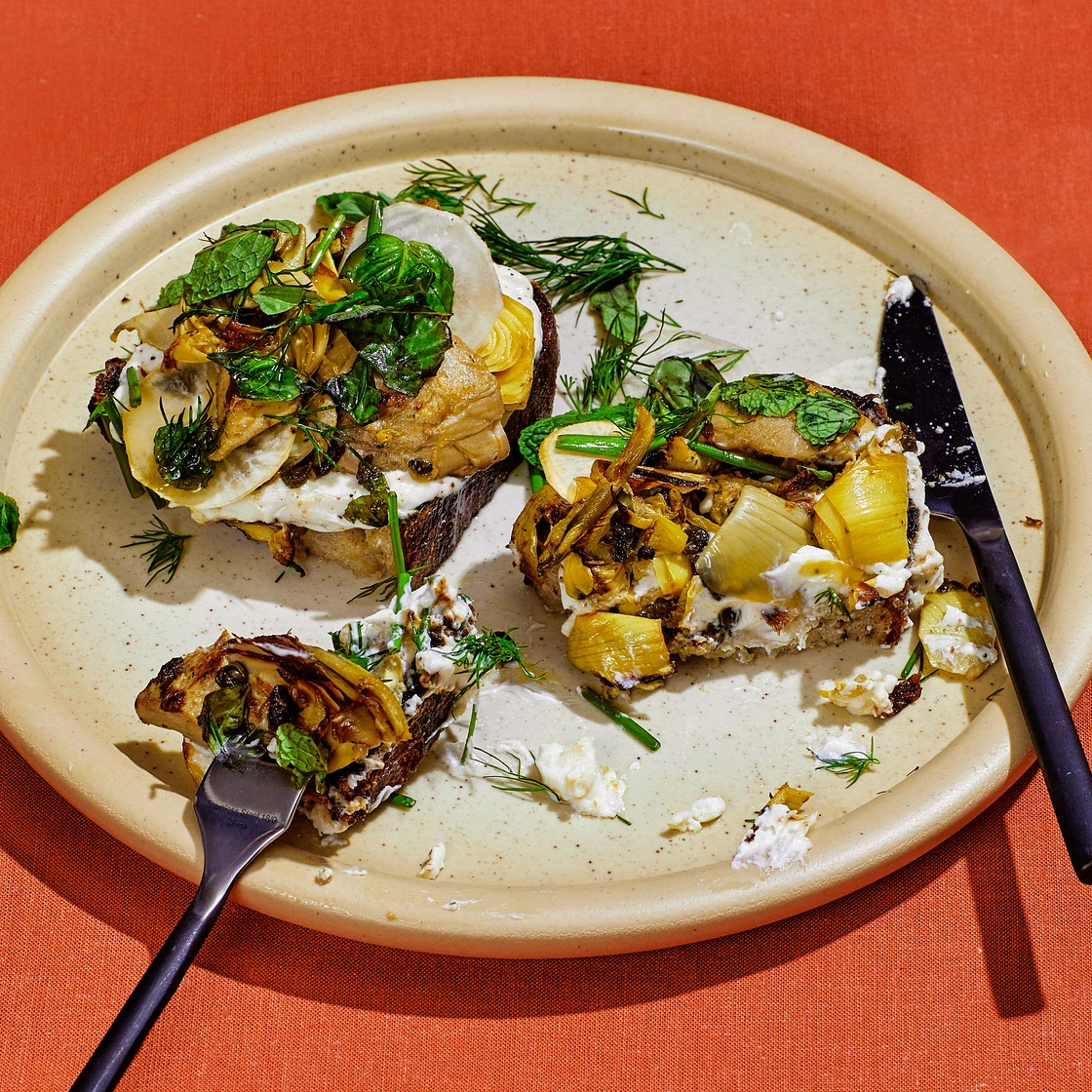 Fried Caper and Artichoke Toasts