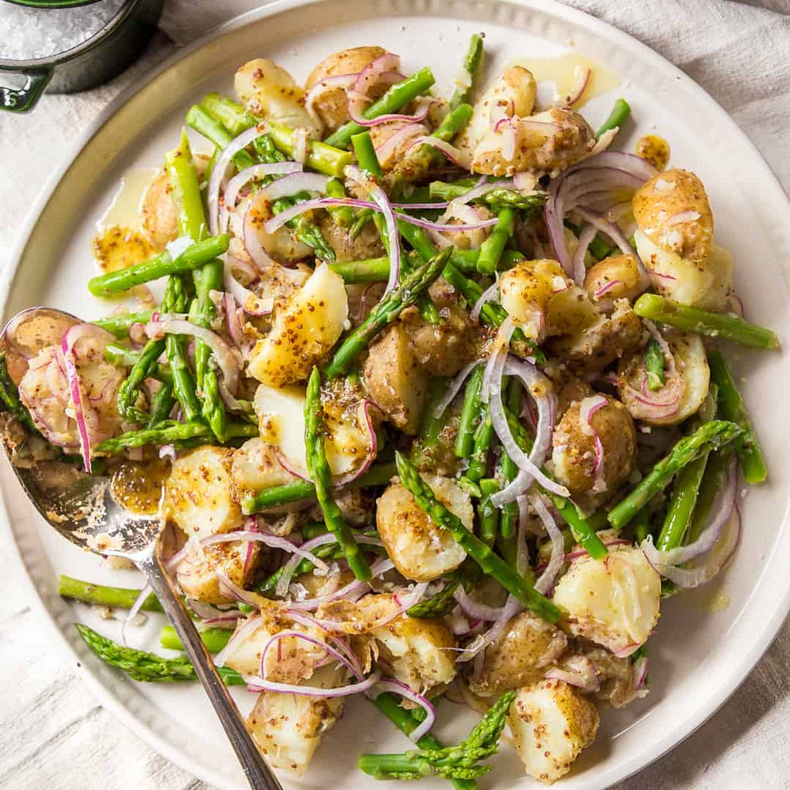 German-Inspired Warm Potato Salad with Asparagus