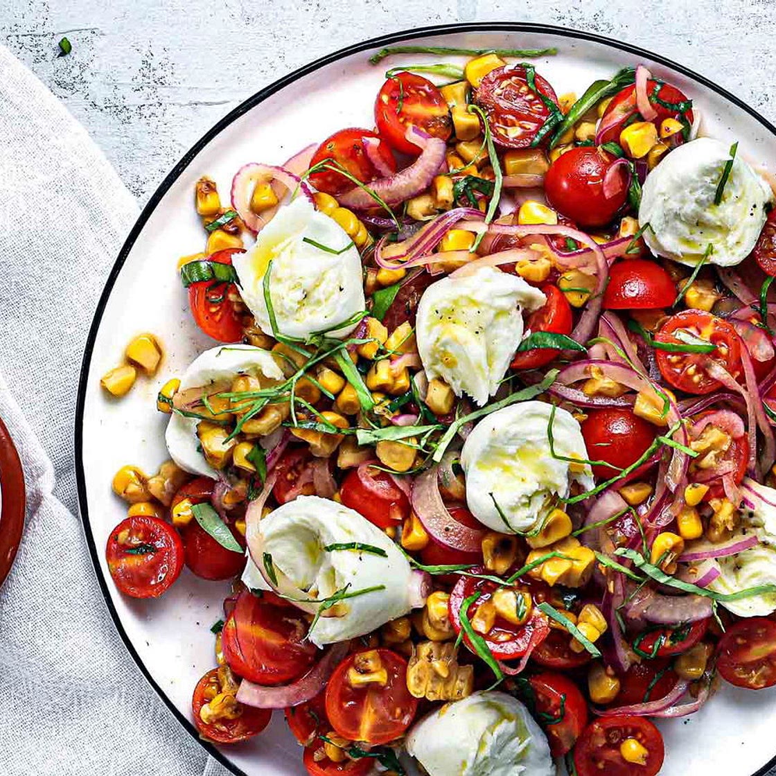 Charred Corn, Tomato & Mozzarella Salad
