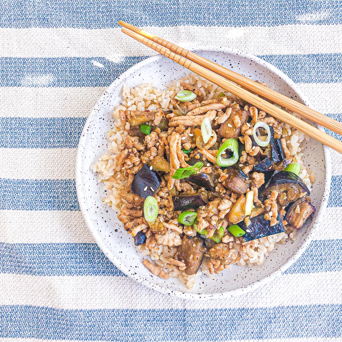 Chinese Ground Chicken and Roasted Eggplant Stir-Fry