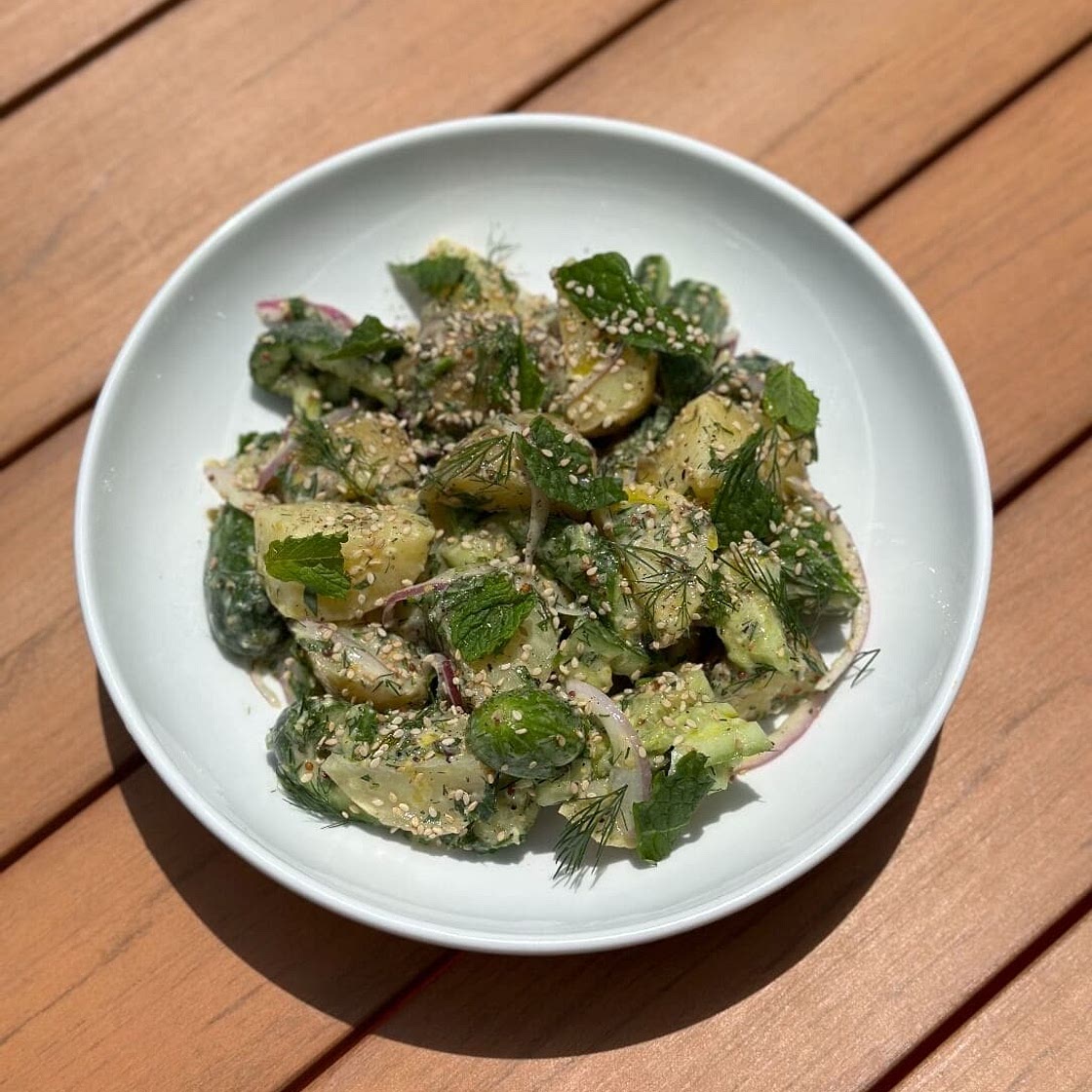 Smashed Cucumber and Potato Salad with Tahini Dressing