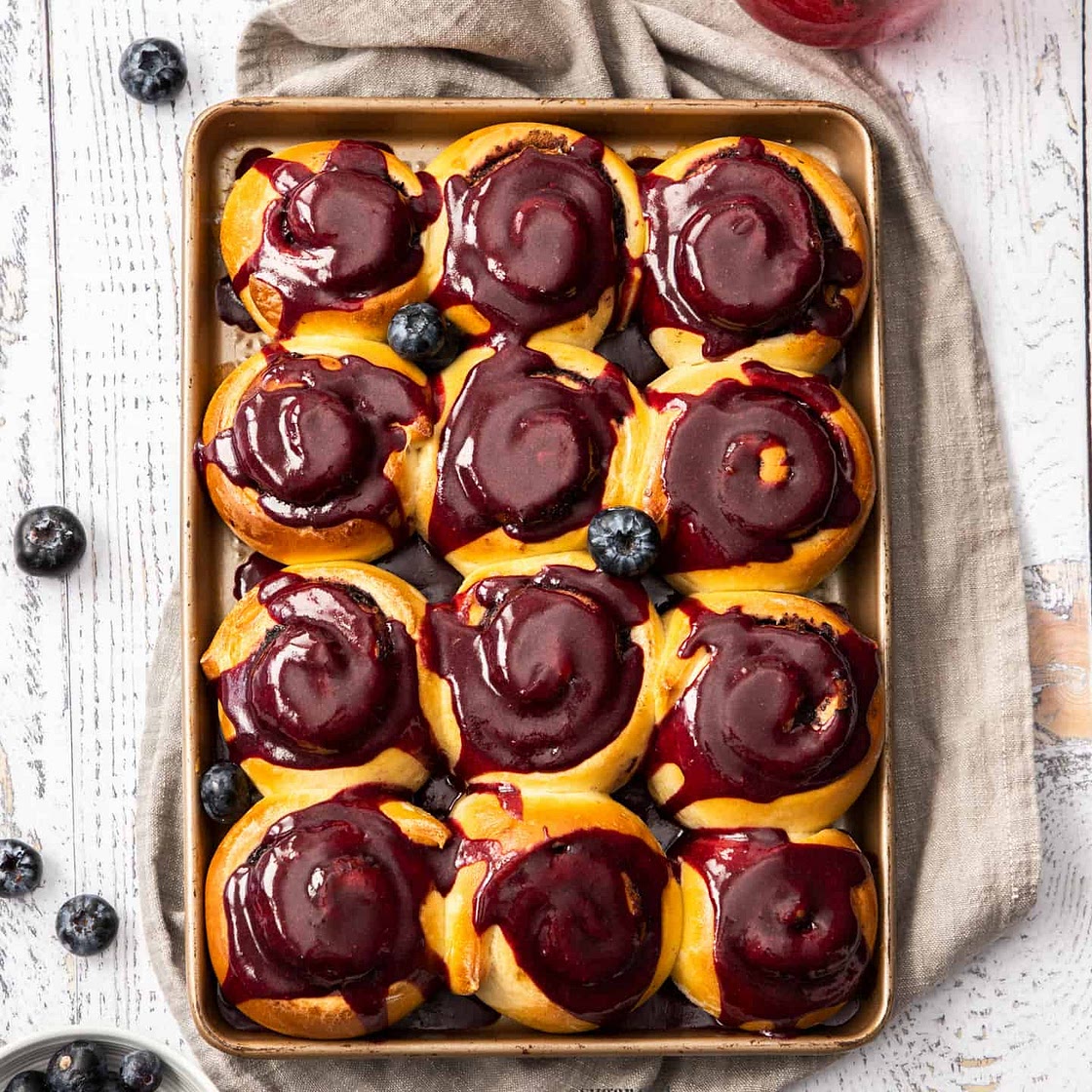 Blueberry Cinnamon Rolls with Blueberry Glaze