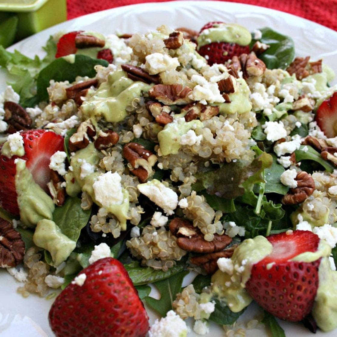 Spicy Green Dressing Over Strawberry Quinoa Salad