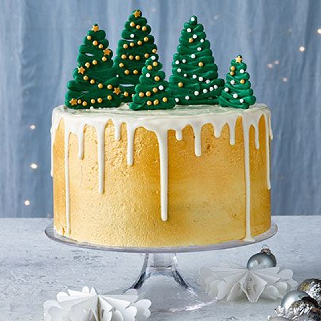 Winter spice cake with chocolate trees