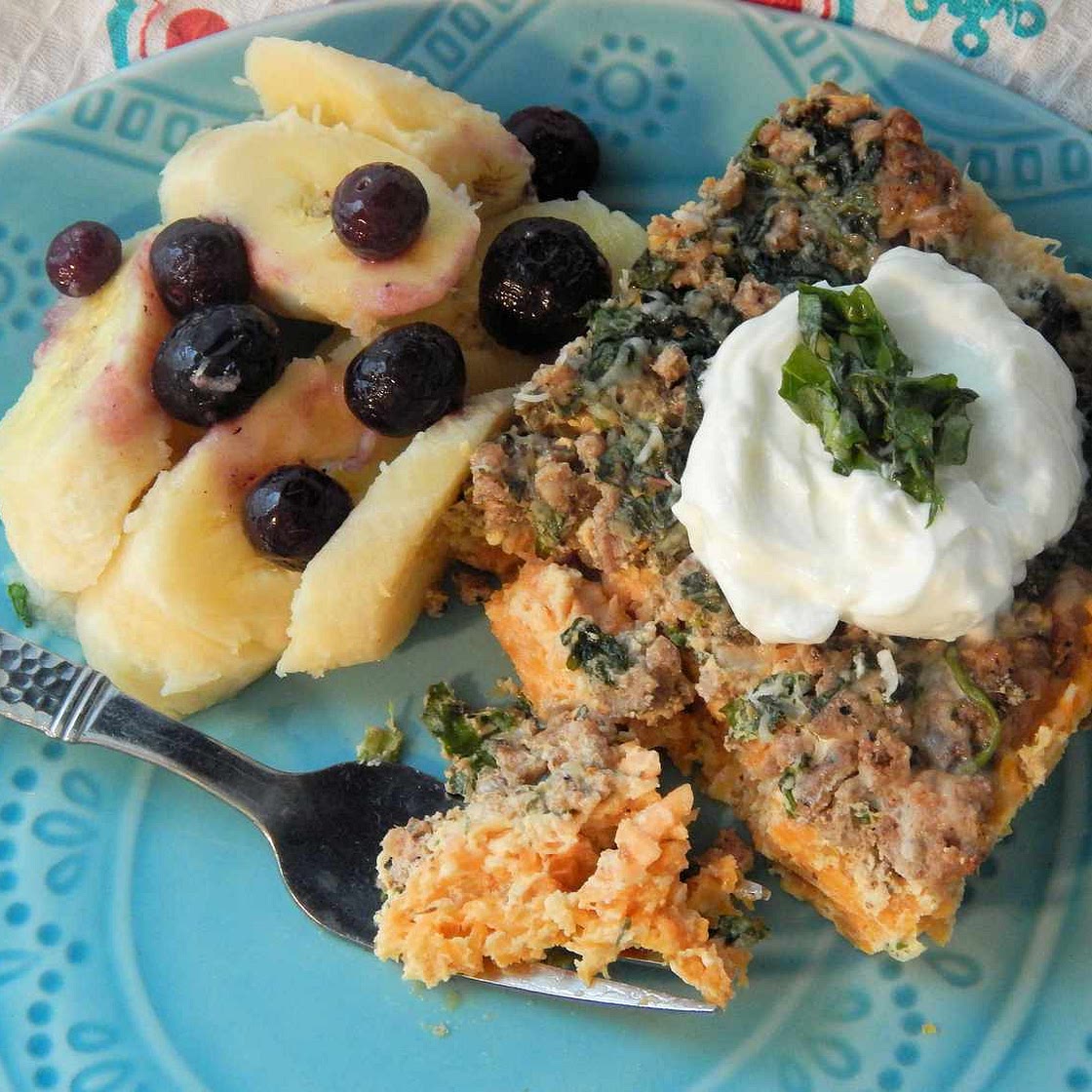 Turkey Spinach Sweet Potato Breakfast Casserole