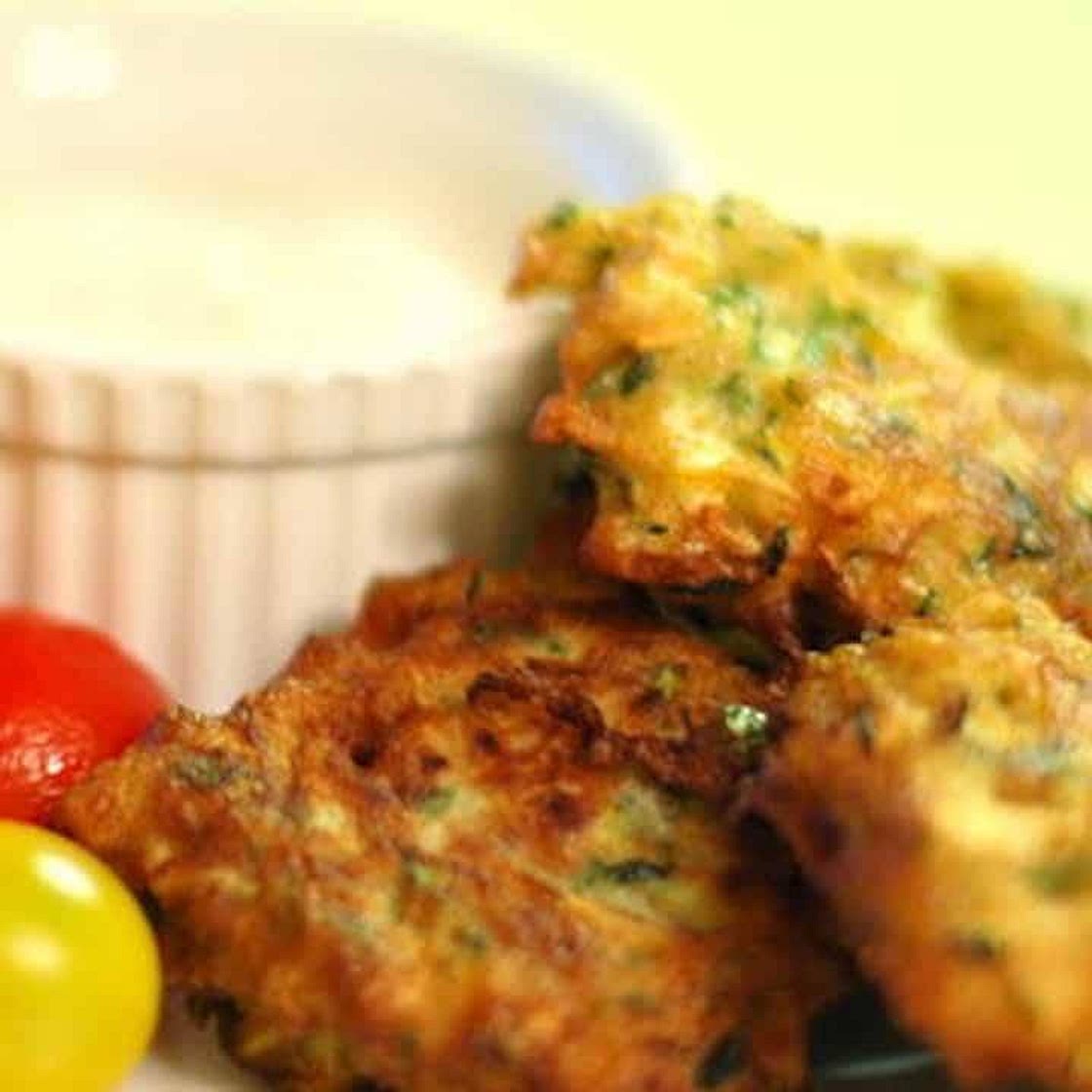 Zucchini Fritters & Goat Cheese Sauce
