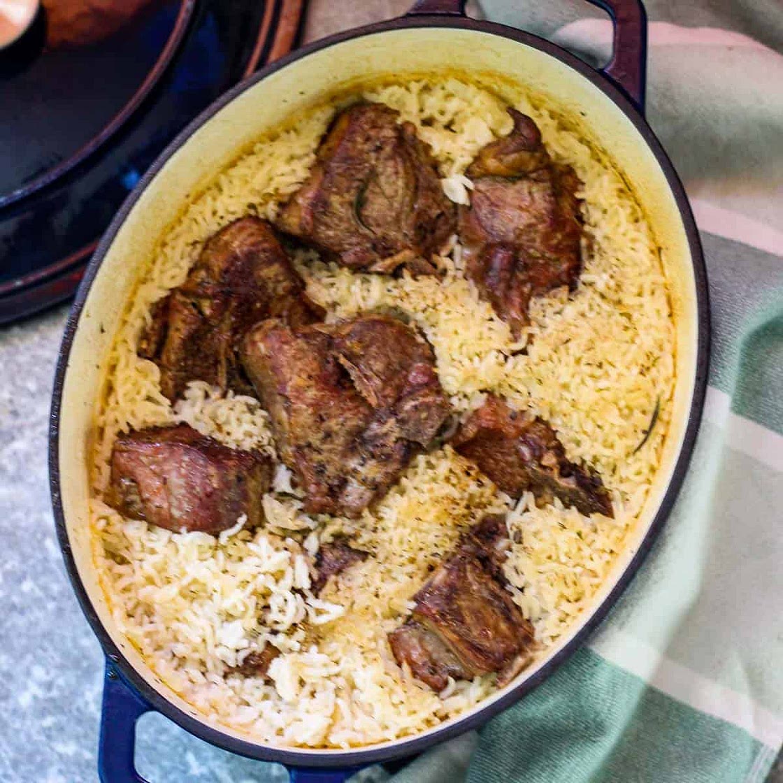 Oven Baked Lamb and Rice Dish
