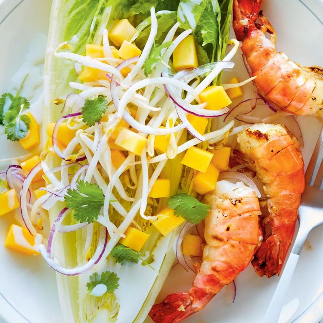 Grilled Shrimp with Romaine Lettuce and Coconut Milk Dressing
