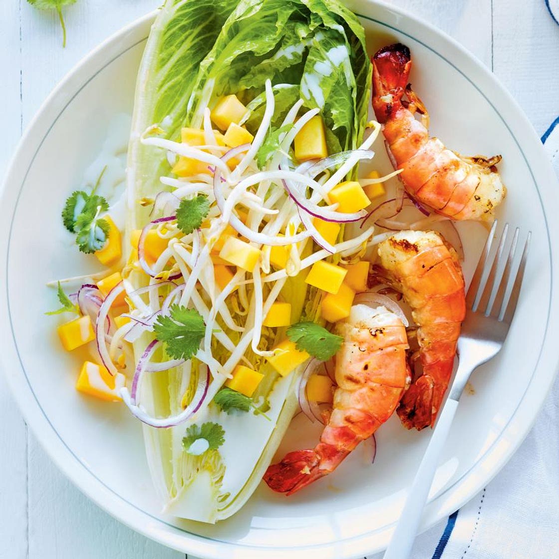 Grilled Shrimp with Romaine Lettuce and Coconut Milk Dressing
