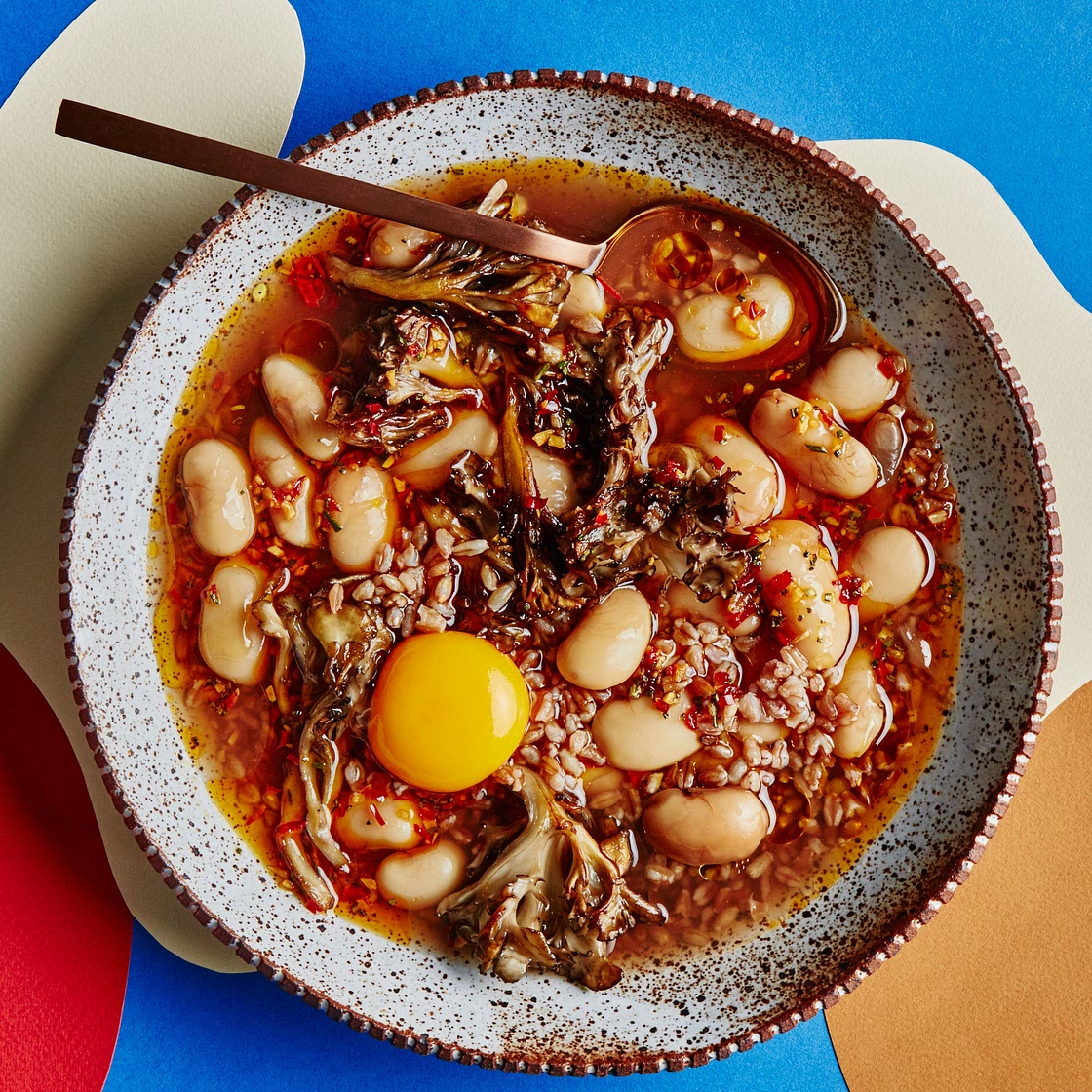 Brothy Bean Stew With Mushrooms