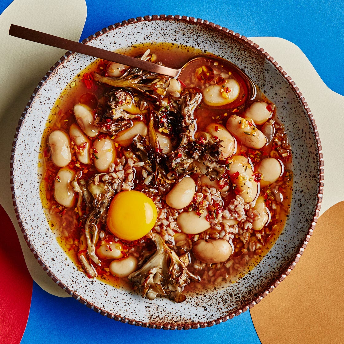 Brothy Bean Stew With Mushrooms