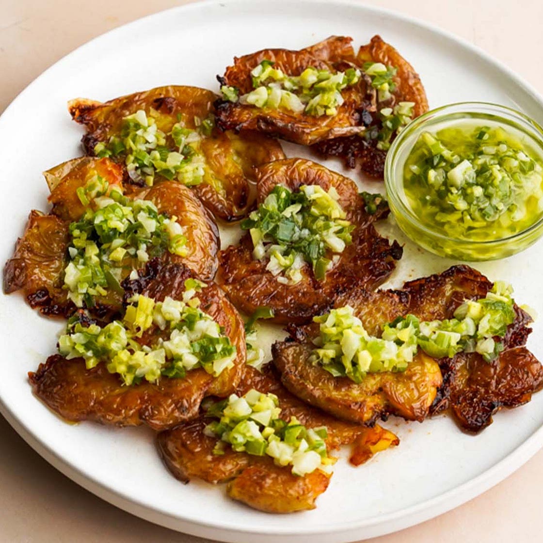 Crispy Smashed Potatoes With Ginger Scallion Sauce Recipe by Tasty