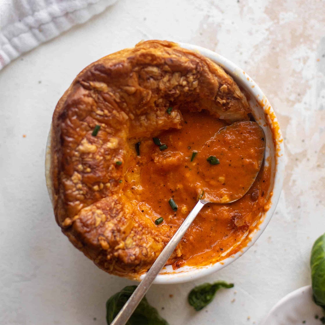 Tomato Soup with Cheddar Puff Pastry