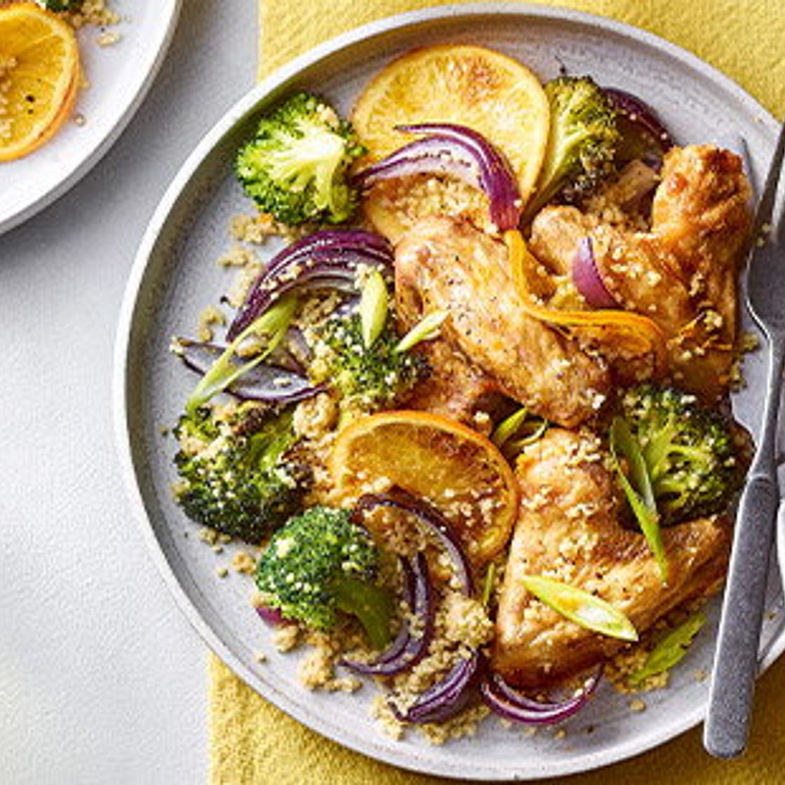 Chicken, broccoli, and orange couscous
