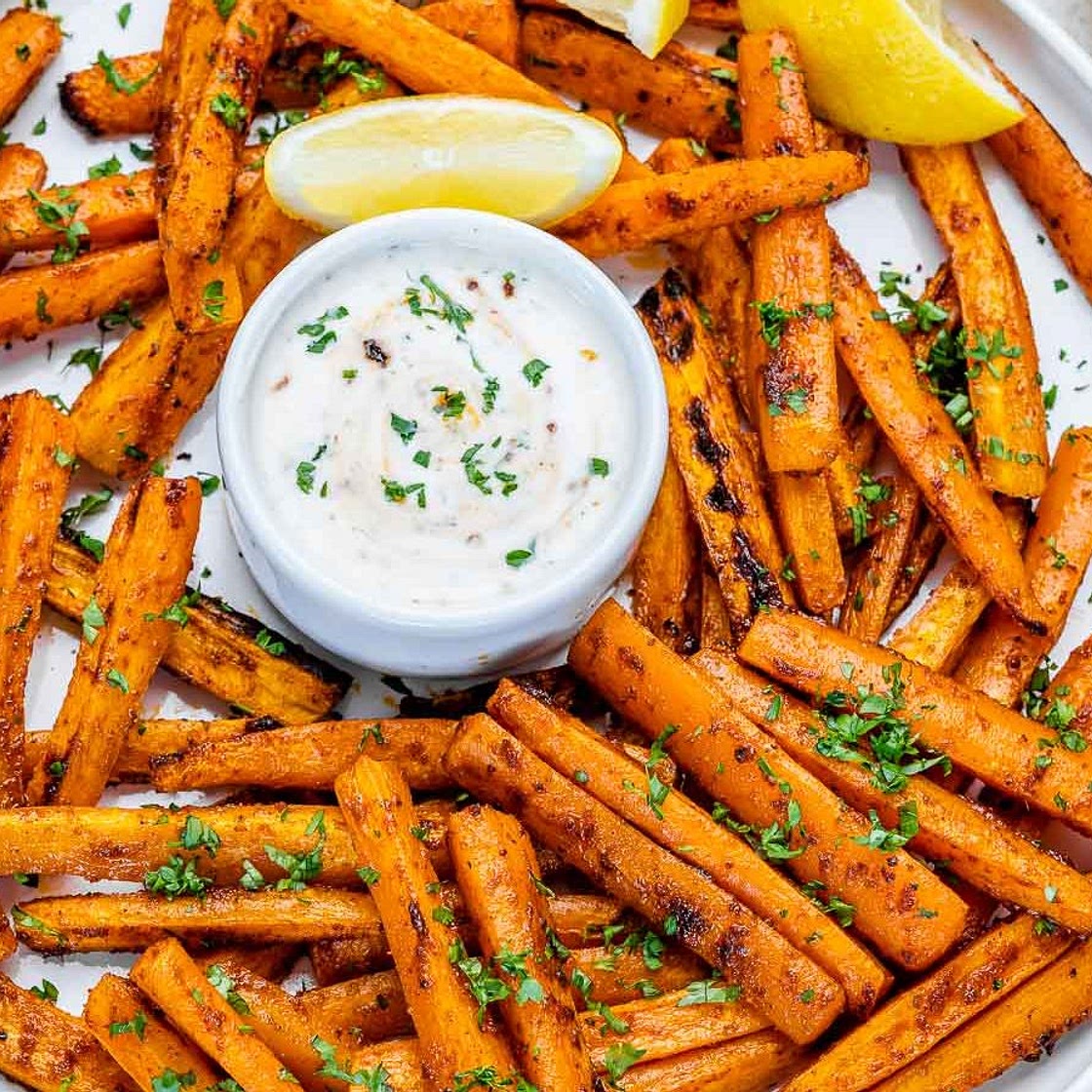 Savory Carrot Fries + Creamy Chipotle Dip