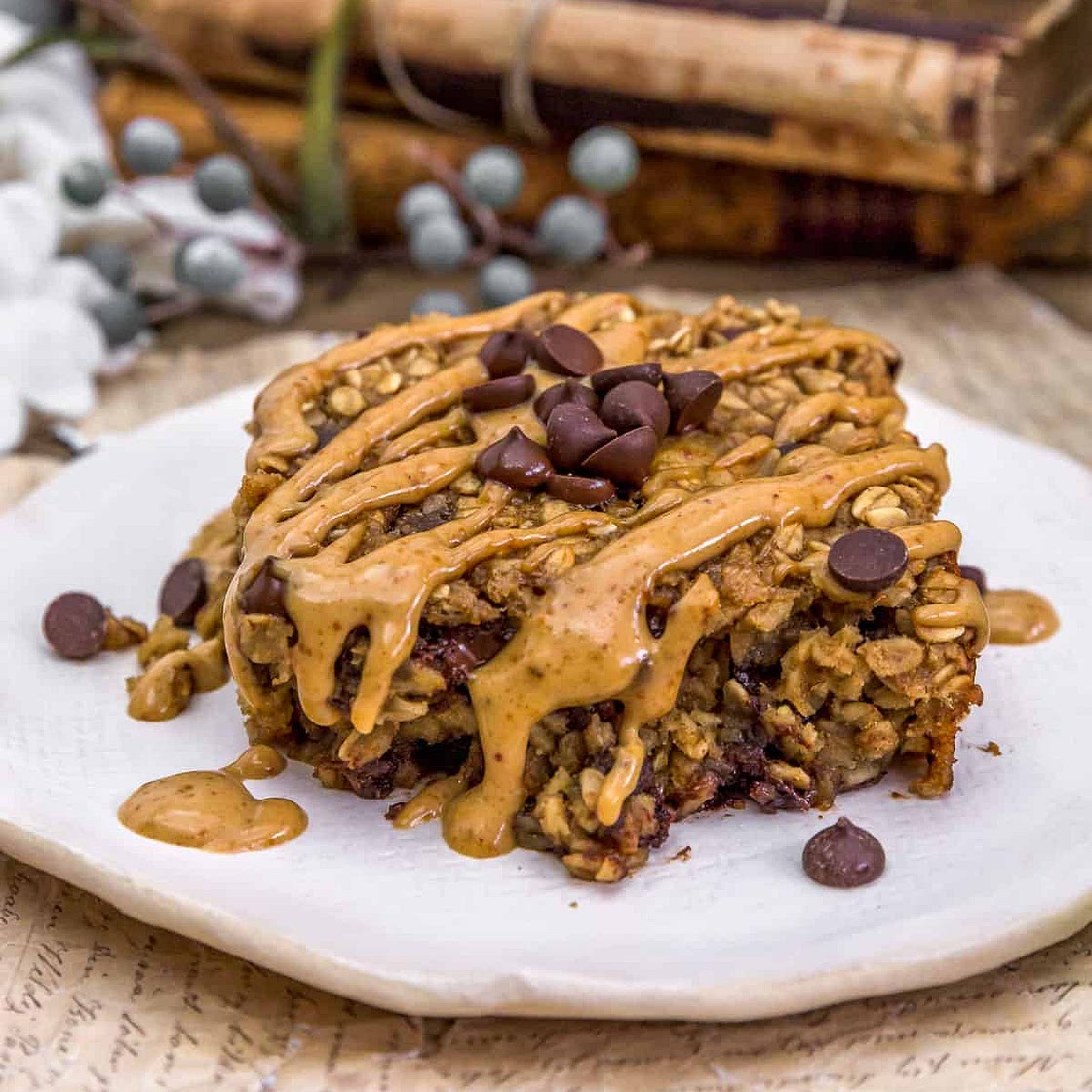 Vegan Peanut Butter Banana Chocolate Chip Oatmeal Breakfast Bake