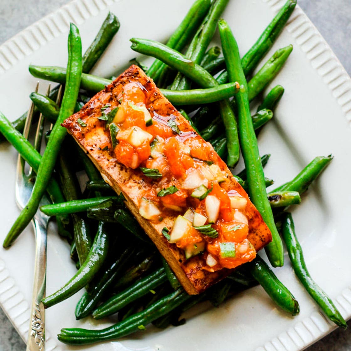 Tofu Steaks With Apricot Mint Compote