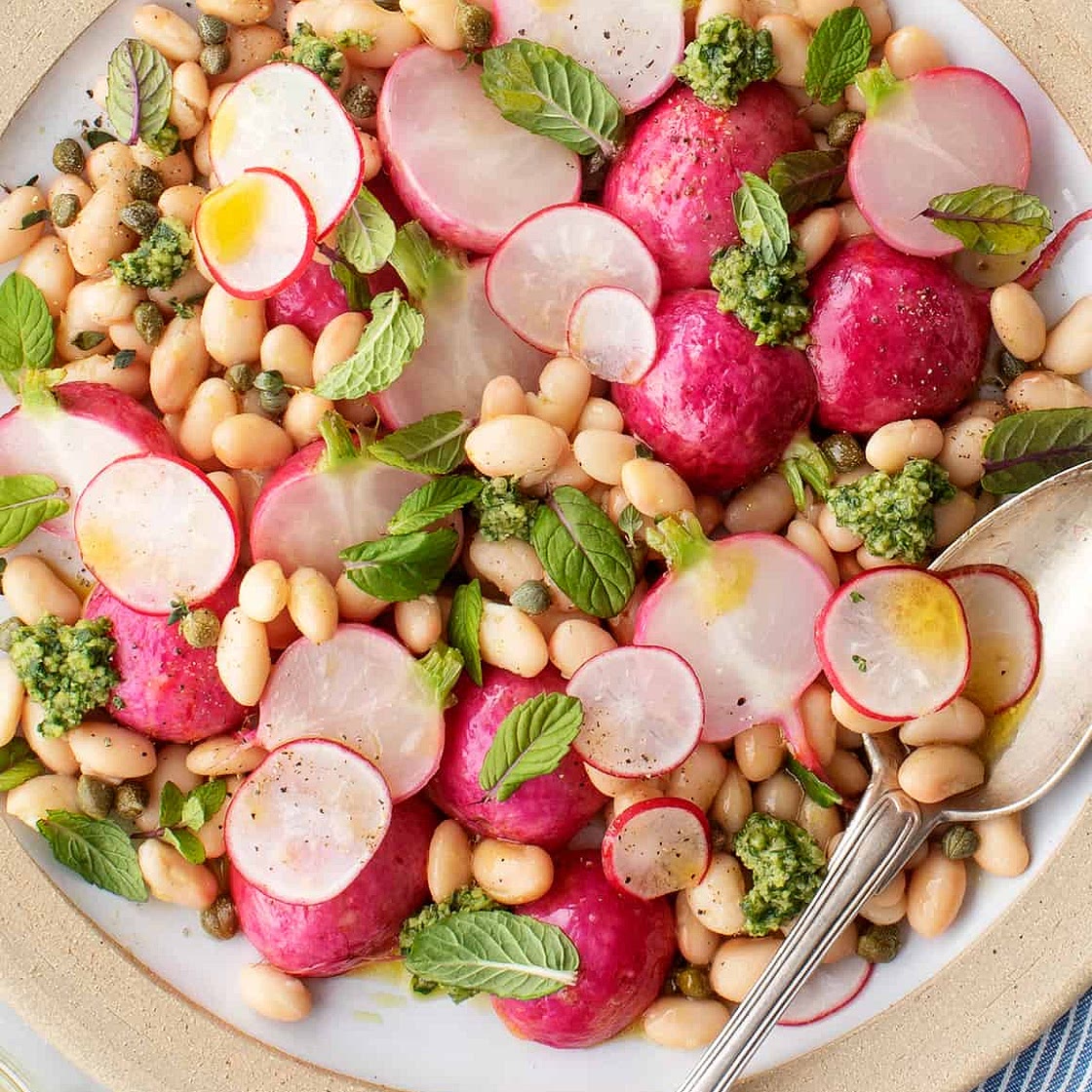 Radish Salad with Radish Top Pesto