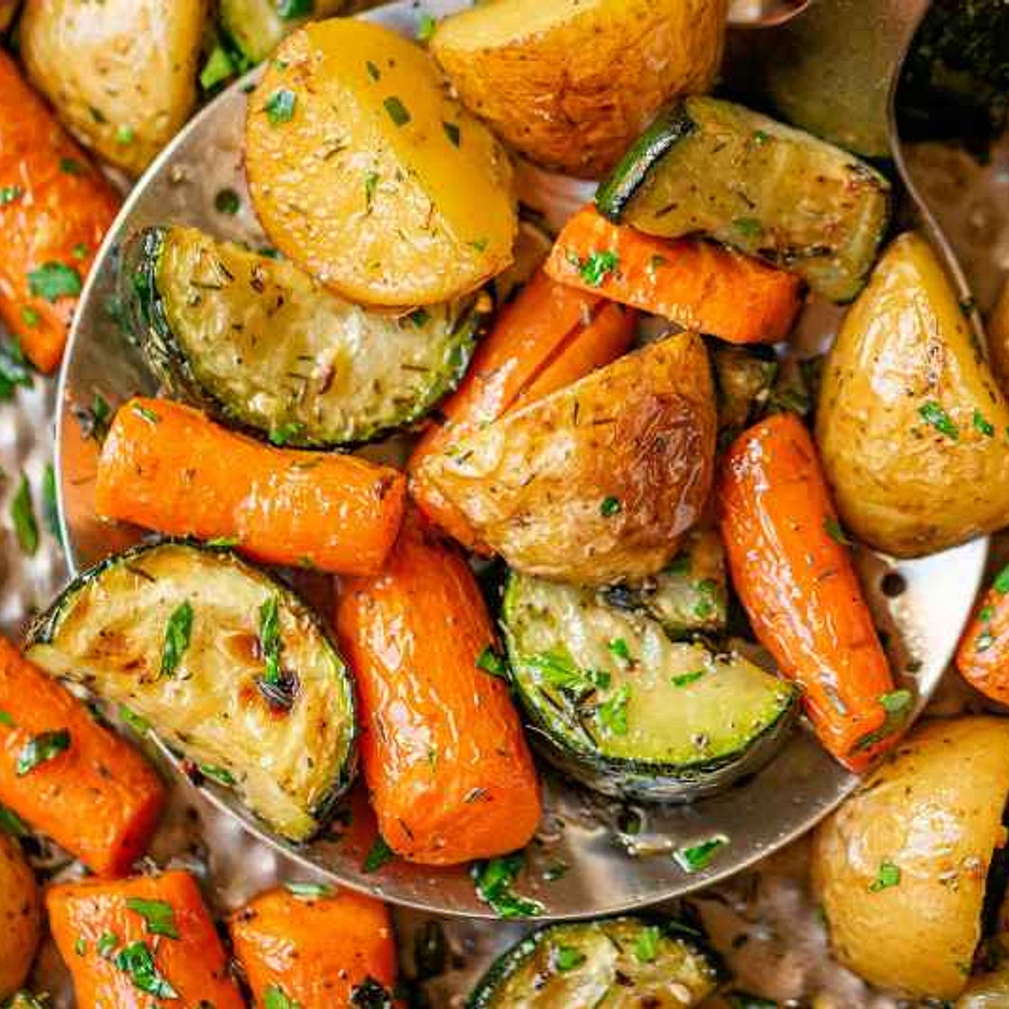 Garlic Herb Roasted Potatoes Carrots and Zucchini