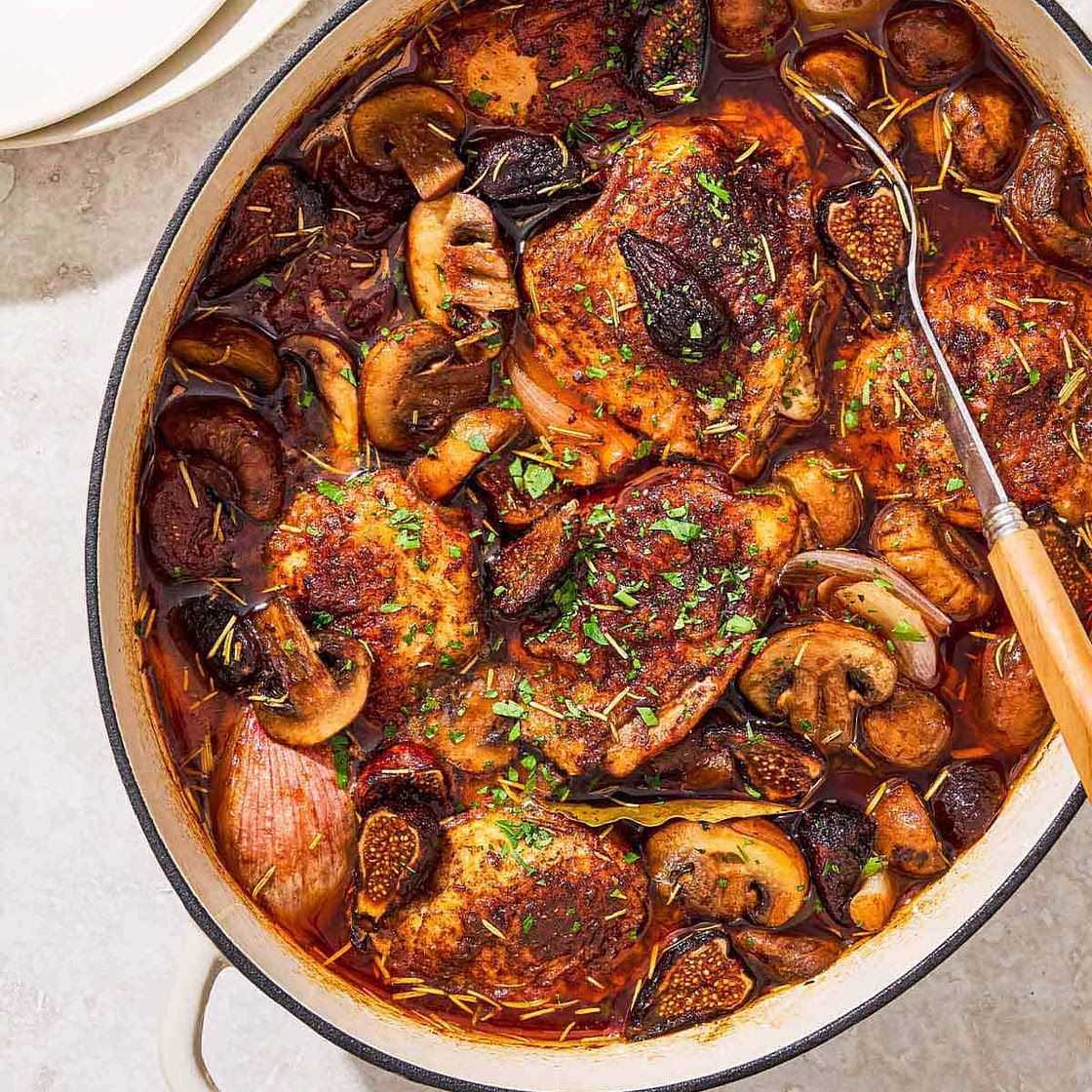 Braised Chicken Thighs with Mushrooms and Dried Figs