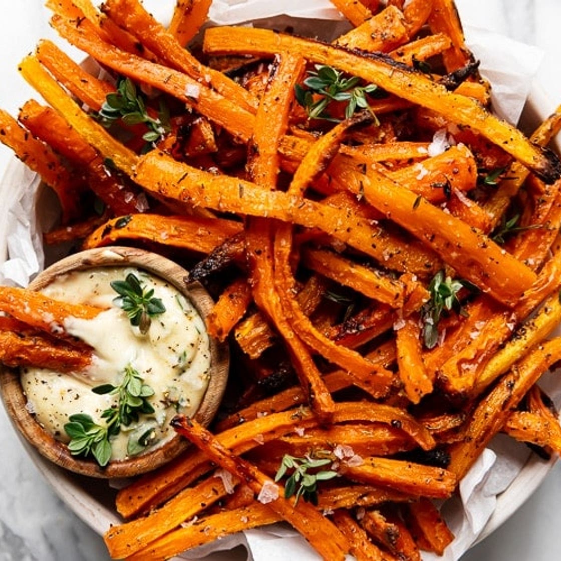 Baked Carrot Fries with Dijon-Thyme Aioli