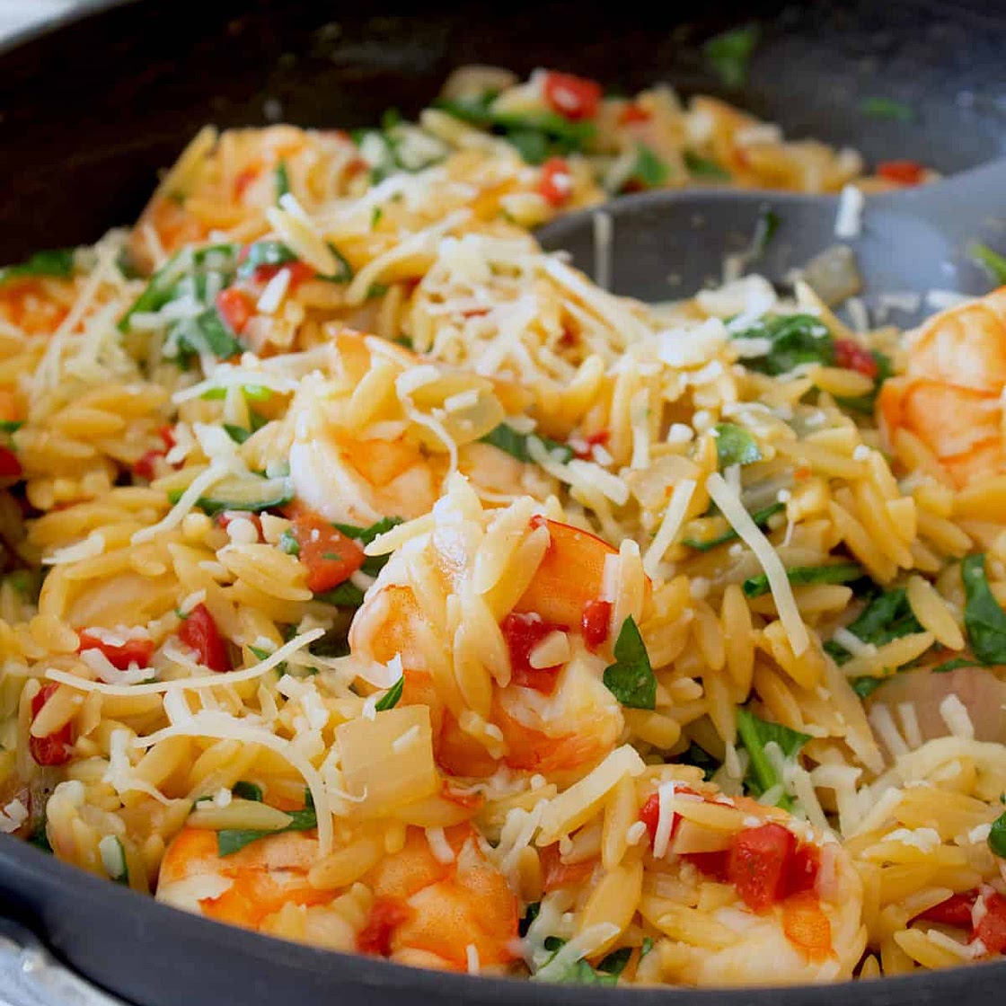 Tuscan Shrimp and Orzo Skillet