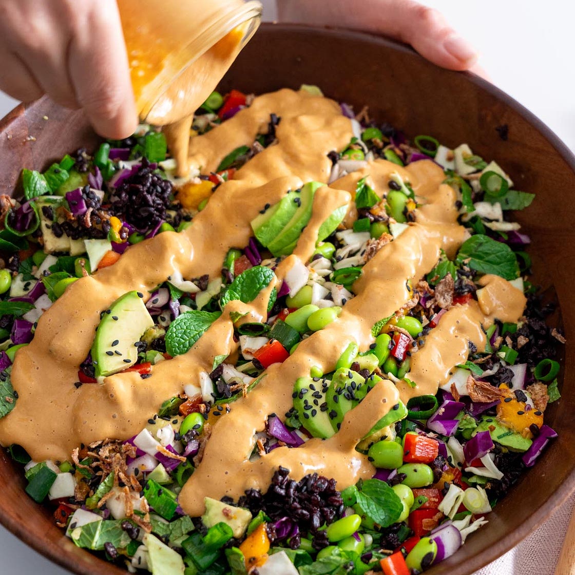 Rainbow Crunch Salad with Peanut Dressing