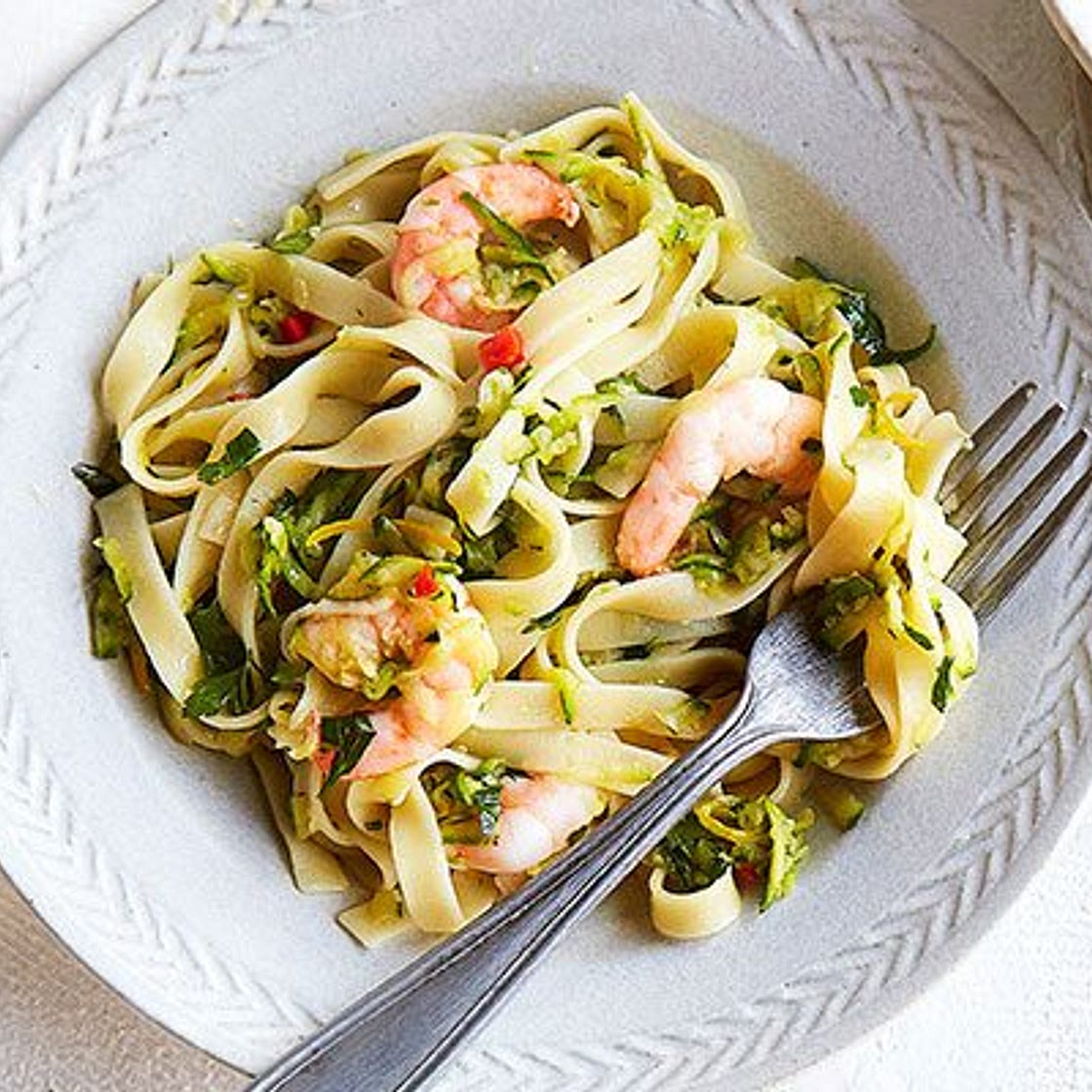 Lemony prawn & courgette tagliatelle