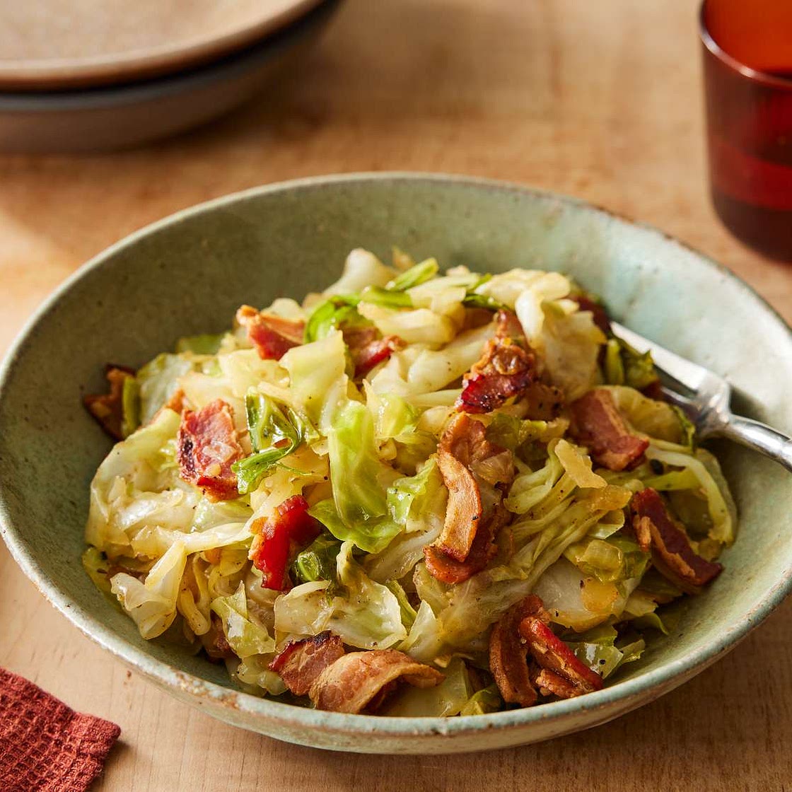 Fried Cabbage with Bacon, Onion, and Garlic