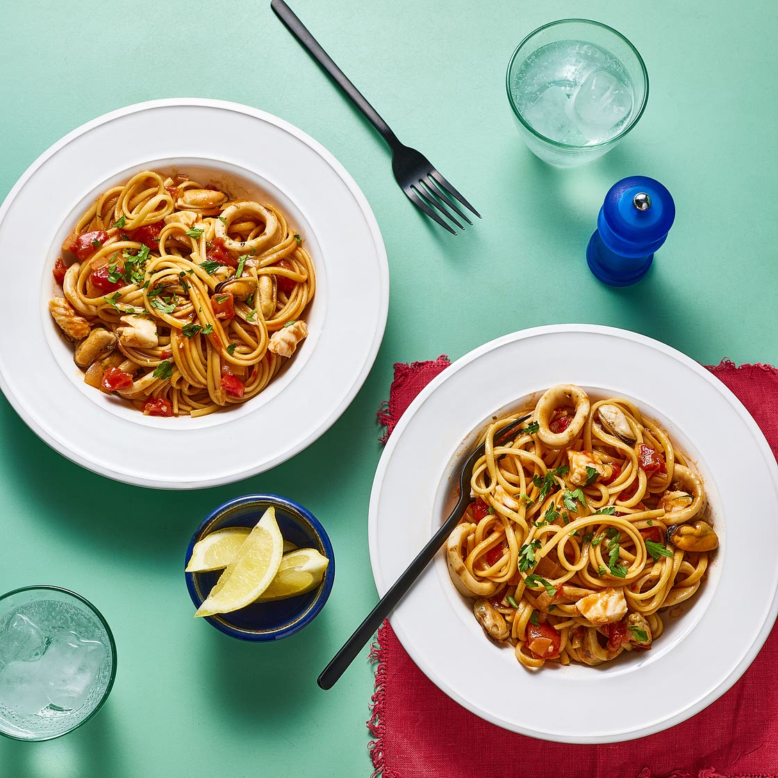 Quick seafood linguine