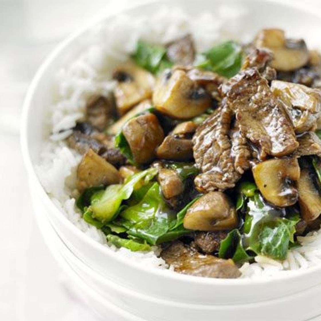 Beef, mushroom & greens stir-fry
