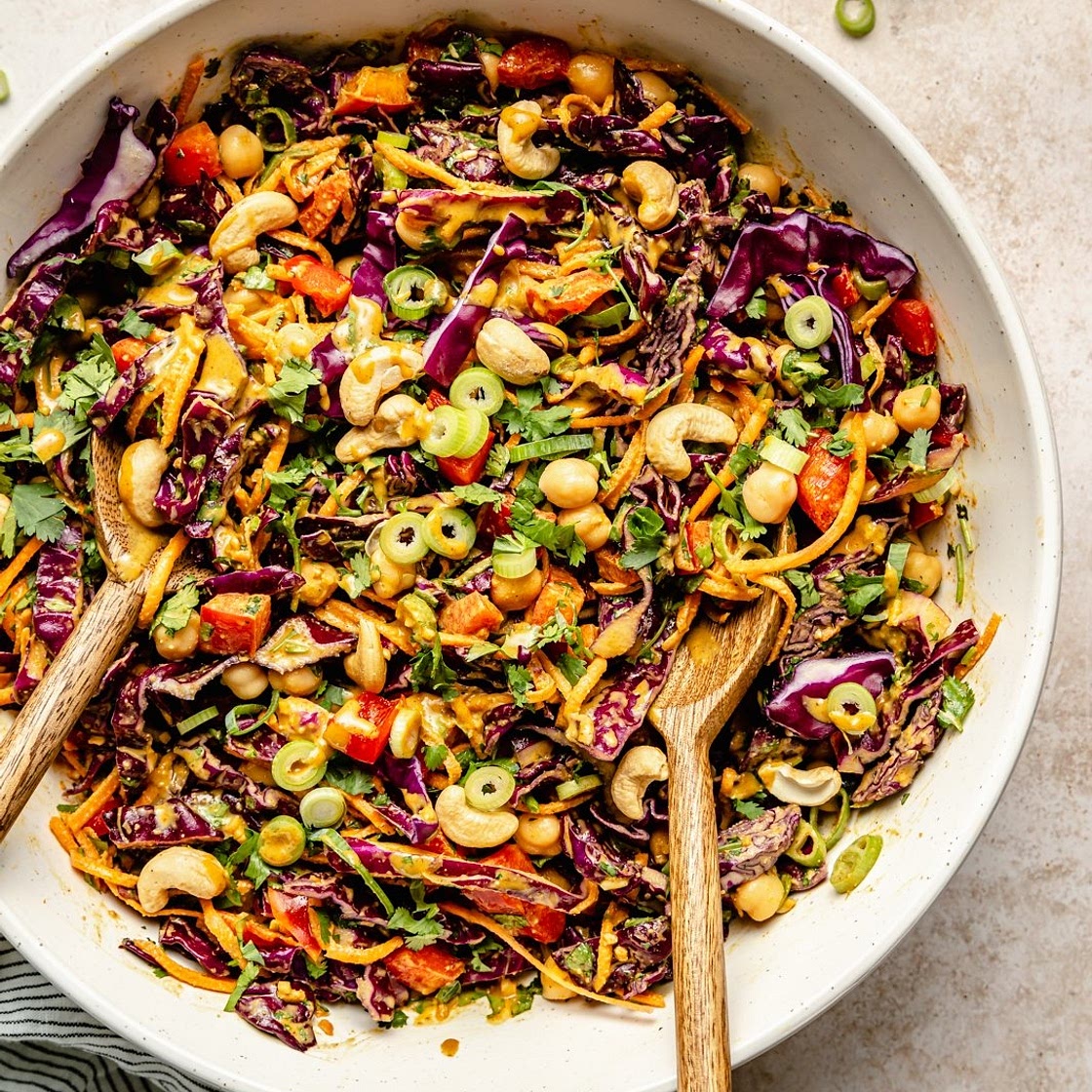 Chopped Thai-Inspired Chickpea Salad with Curry Peanut Dressing