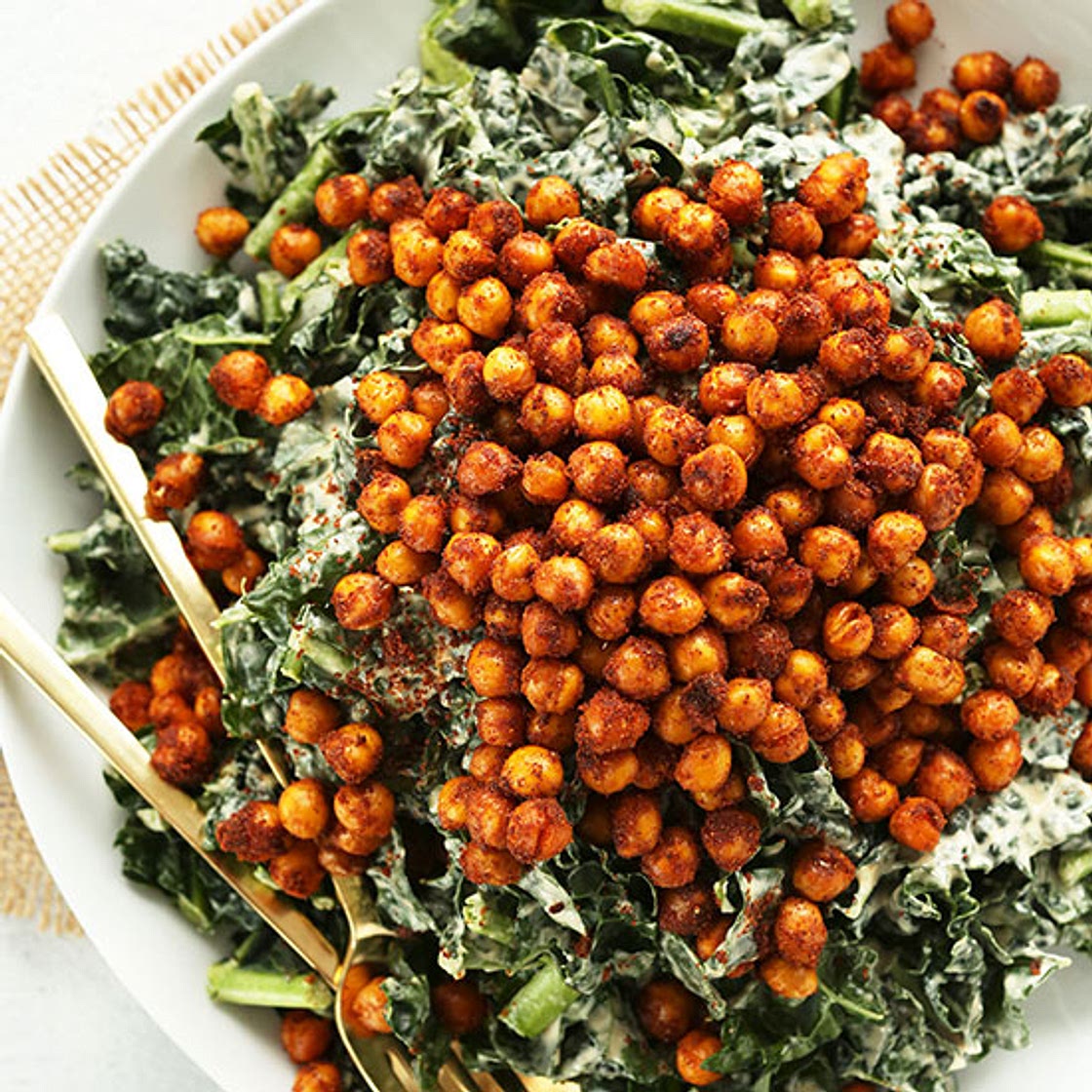 Garlicky Kale Salad with Crispy Chickpeas