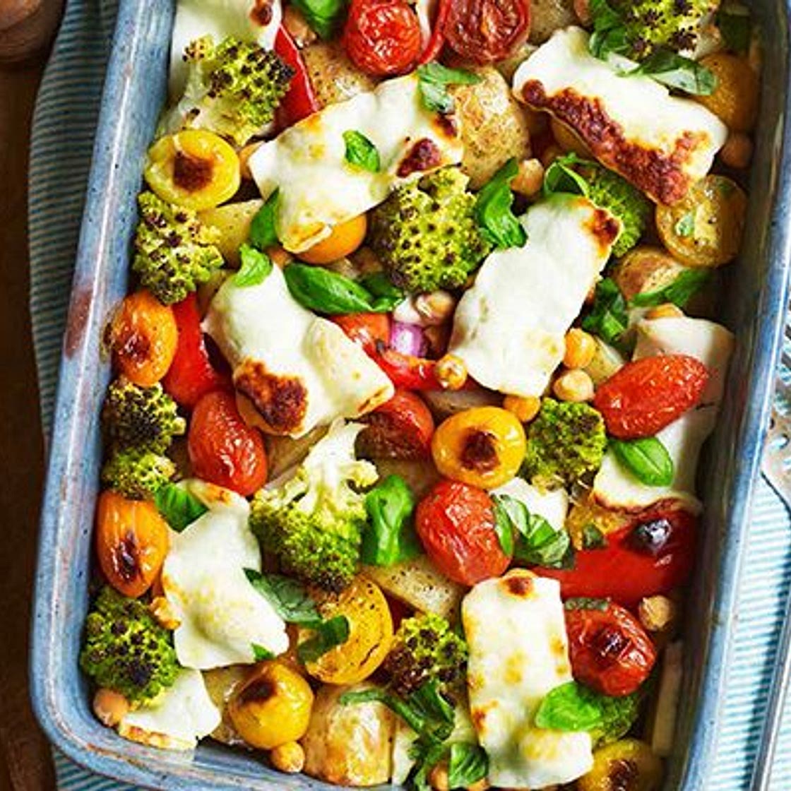 Halloumi traybake