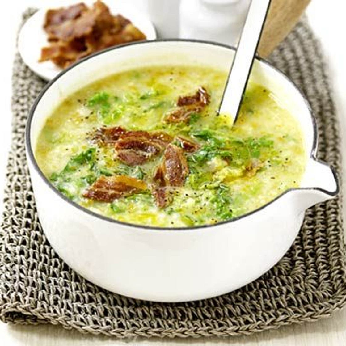 Potato & Savoy cabbage soup with bacon