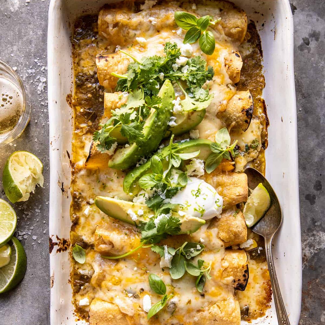 Sheet Pan Cheesy Poblano Corn Enchiladas