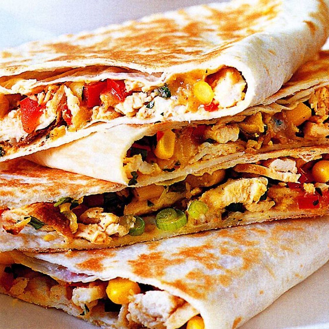 Chicken quesadillas with avocado cream