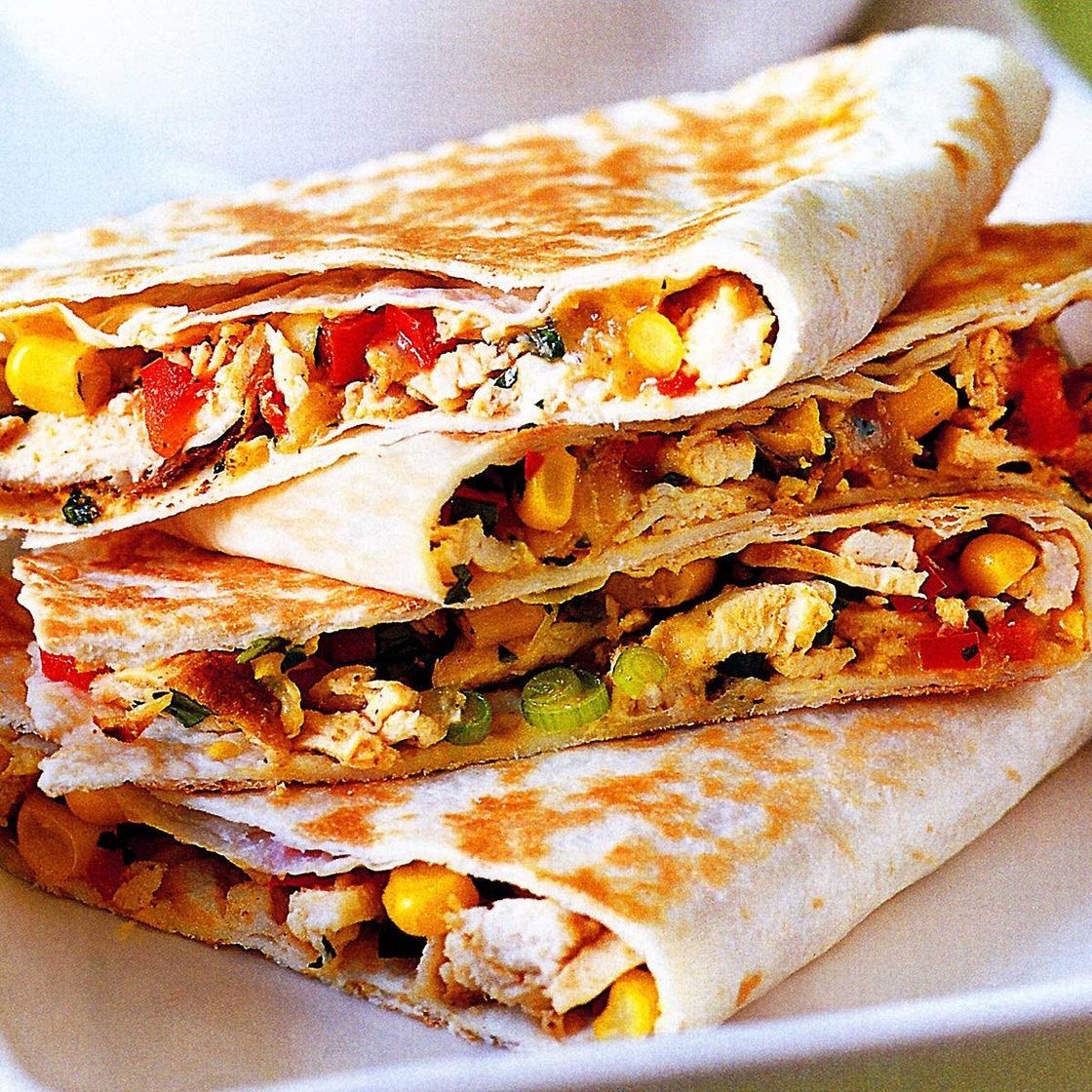Chicken quesadillas with avocado cream