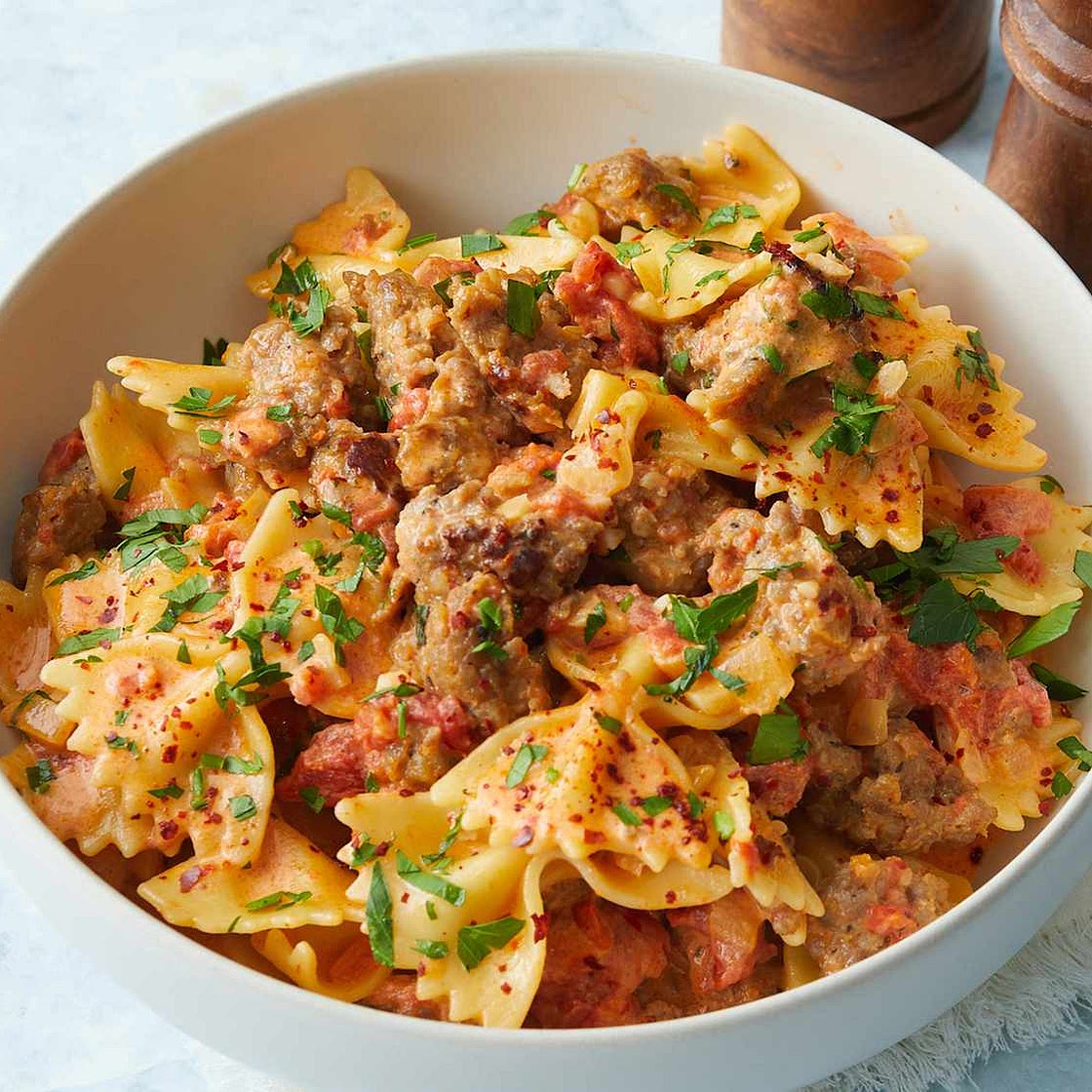 Bow Ties with Sausage, Tomatoes, and Cream