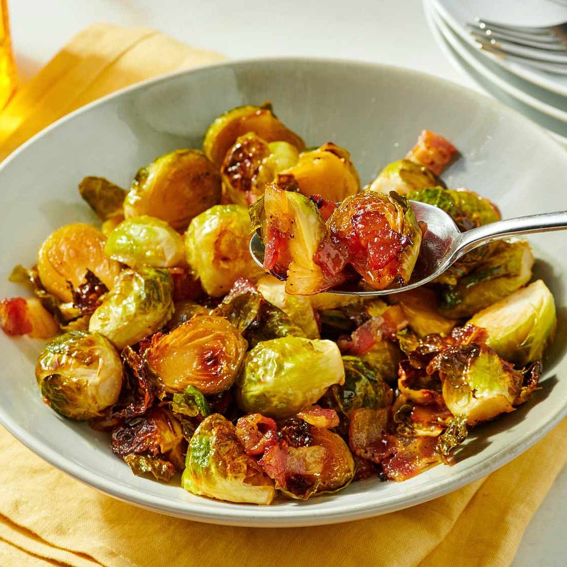Maple Roasted Brussels Sprouts with Bacon