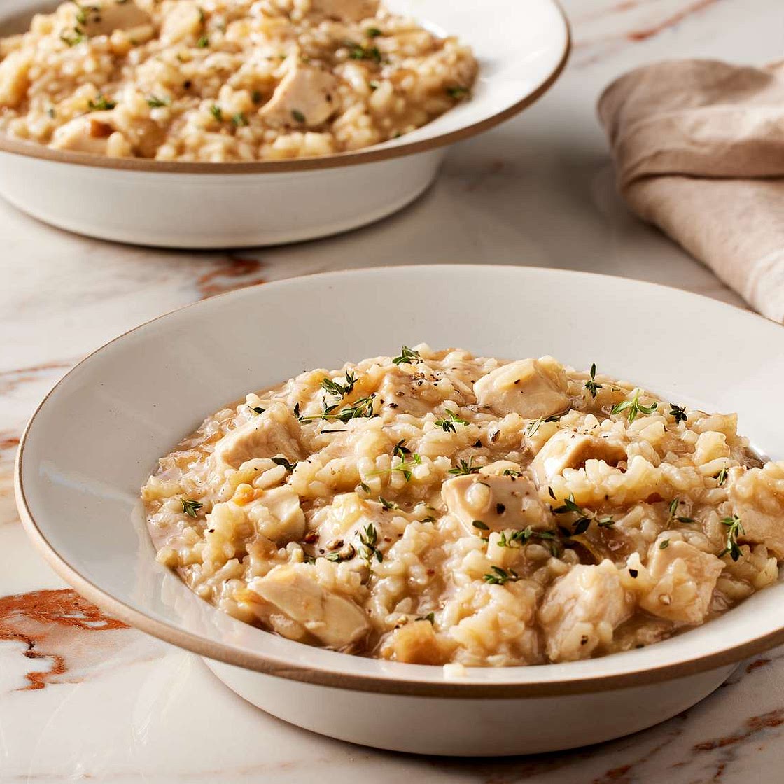 Roasted Chicken with Risotto and Caramelized Onions