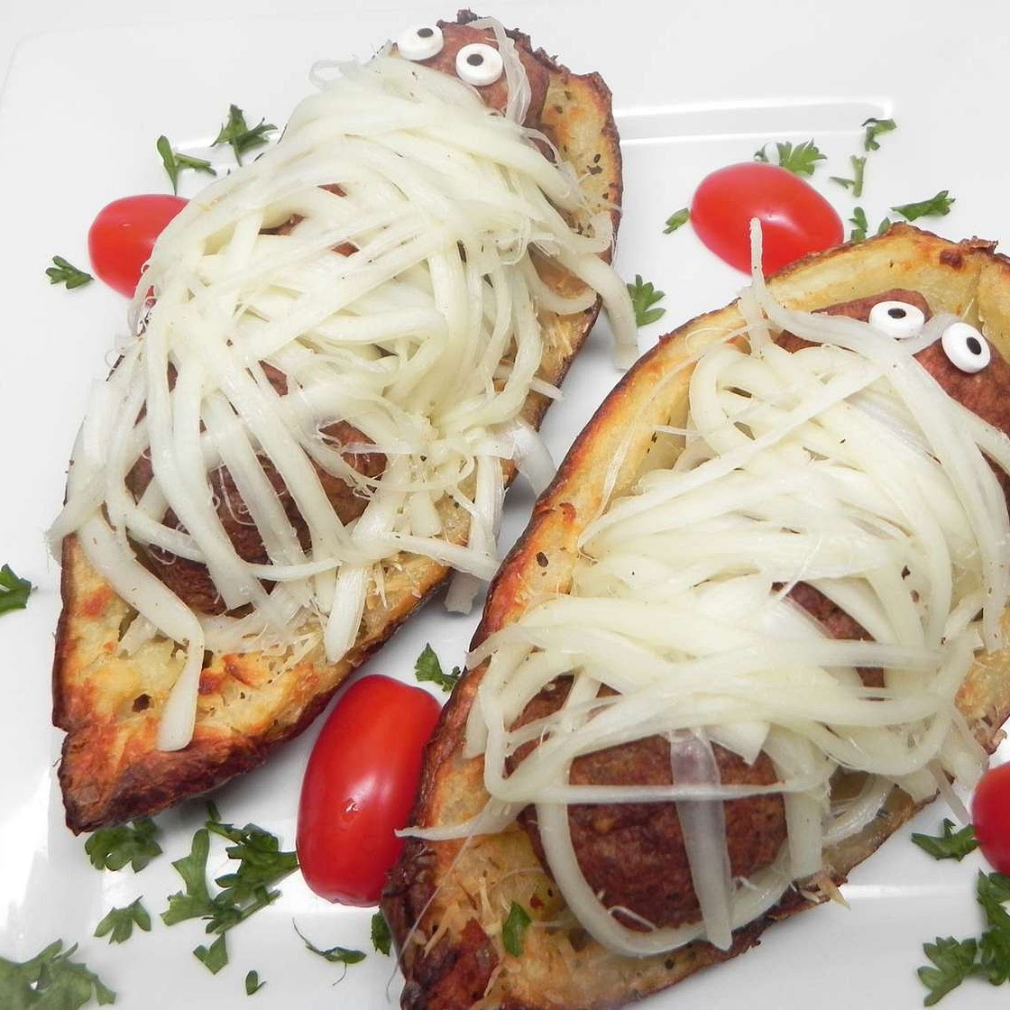 Mummified Meatballs in Crispy Potato Skin Coffins
