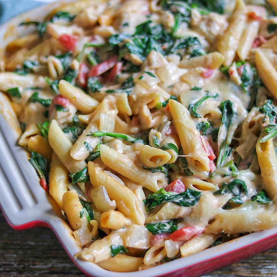 Chicken, Spinach, and Cheese Pasta Bake