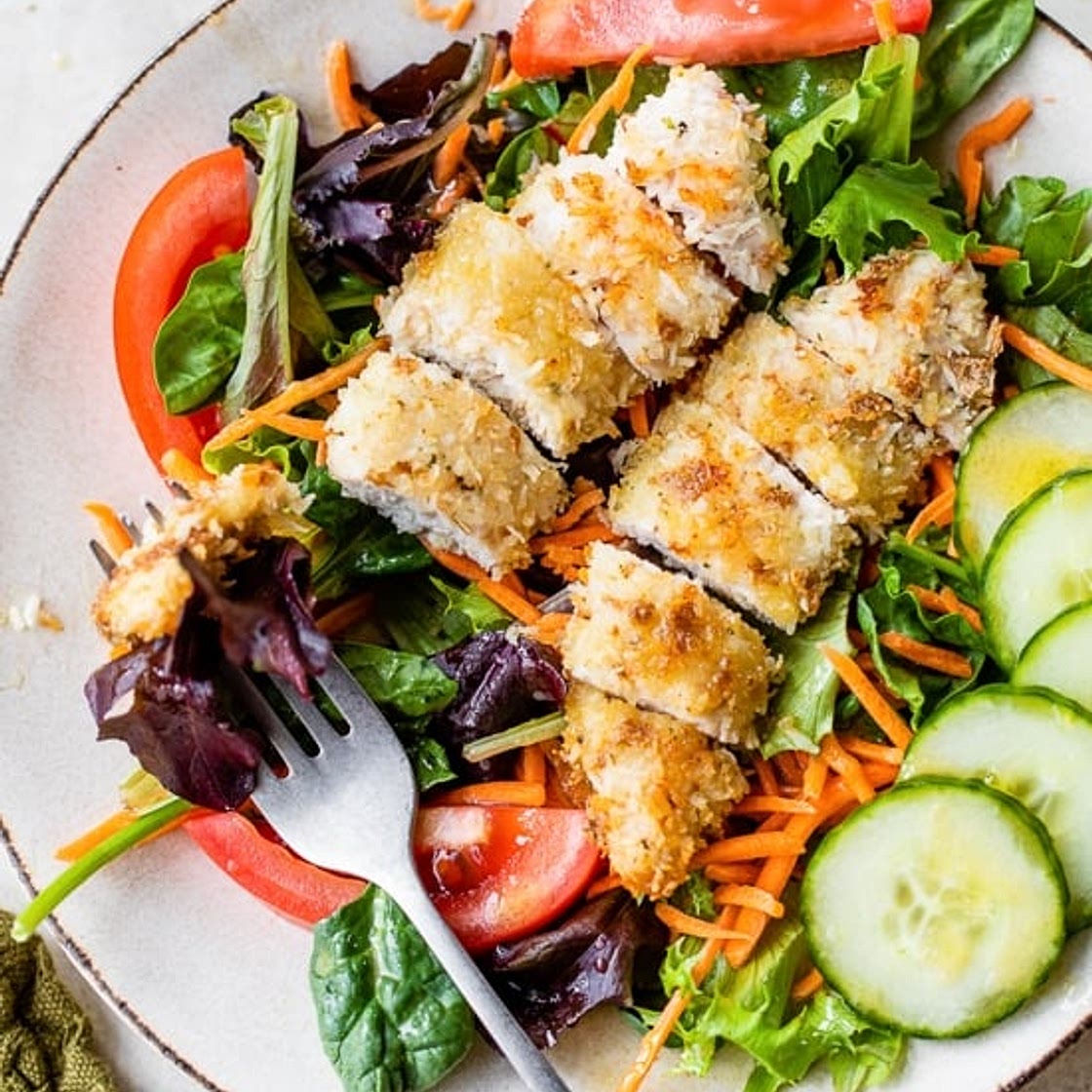 Coconut Chicken Salad with Warm Honey Mustard Vinaigrette