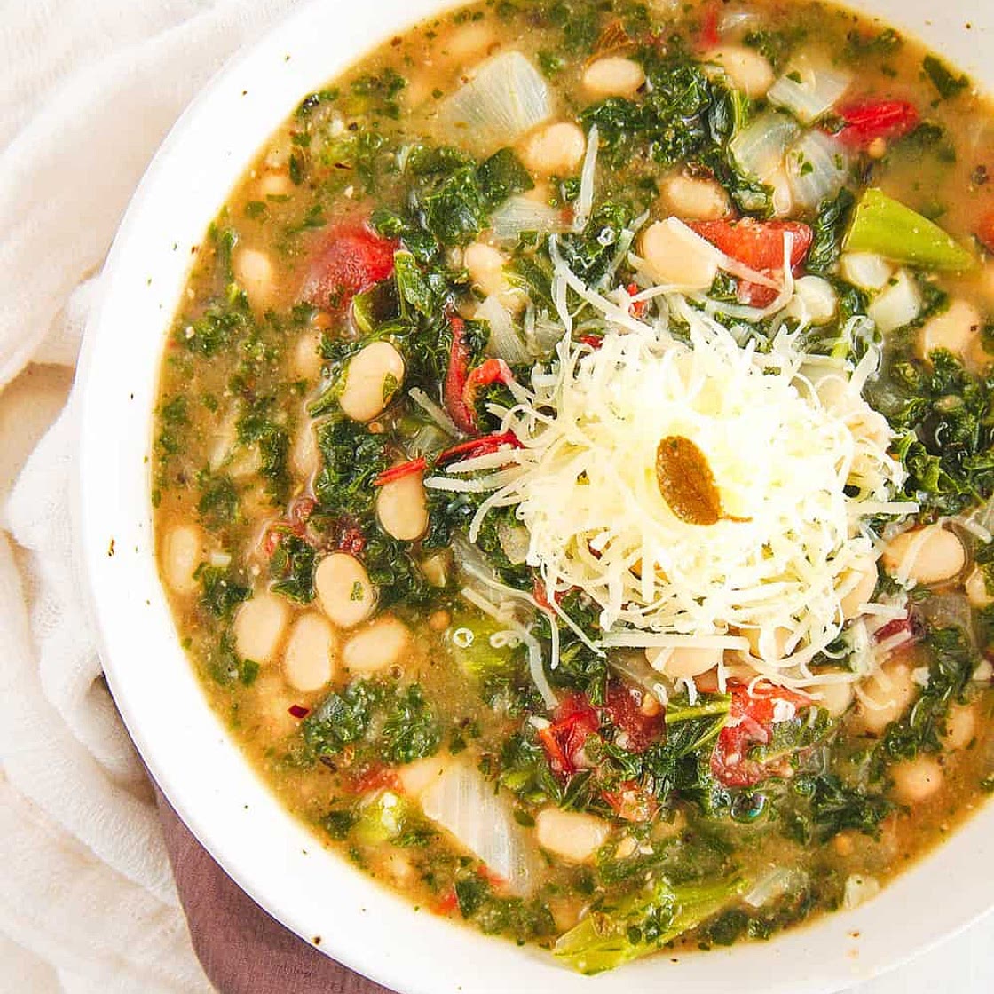 White Bean and Kale Soup with Parmesan Cheese