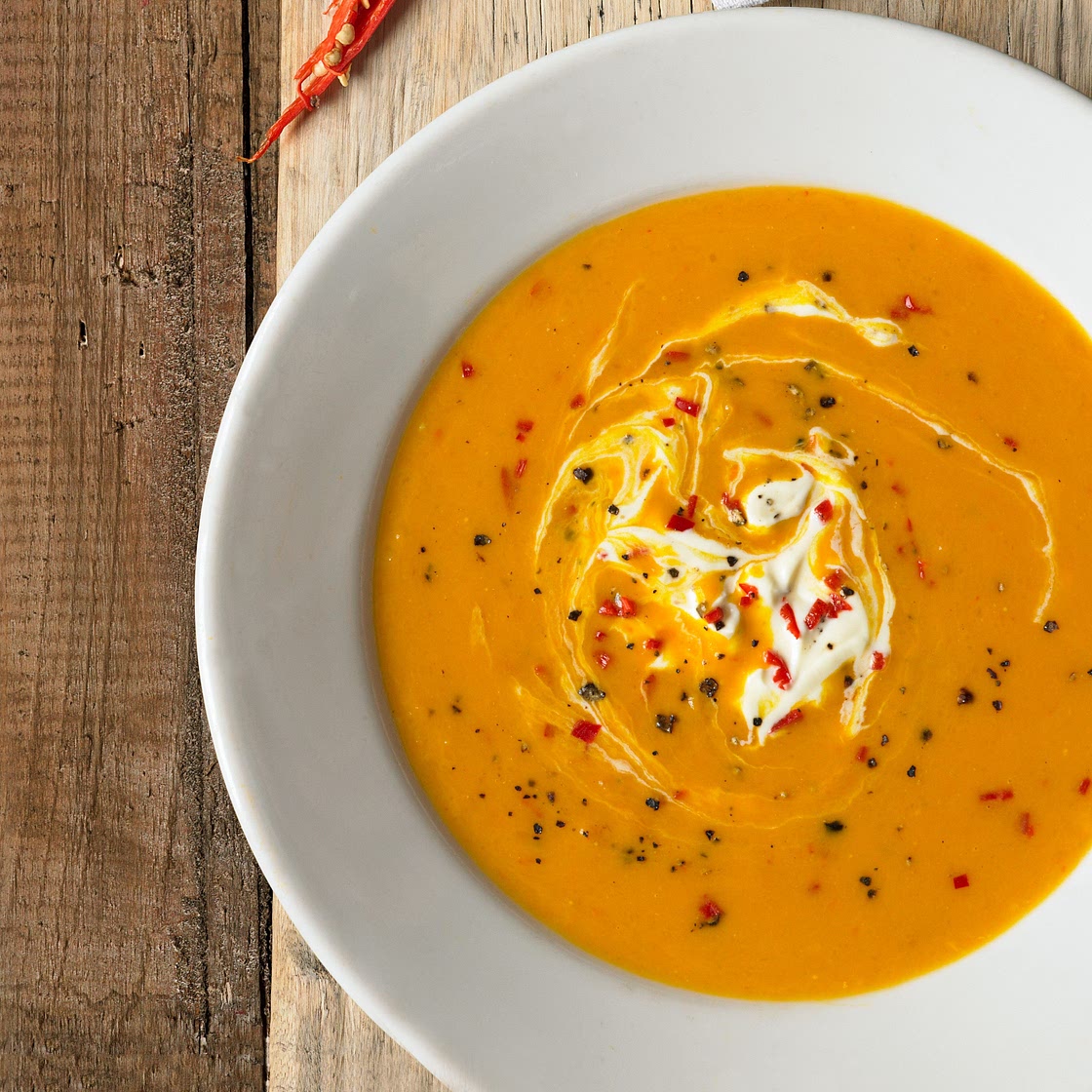 Butternut squash soup with chilli & crème fraîche