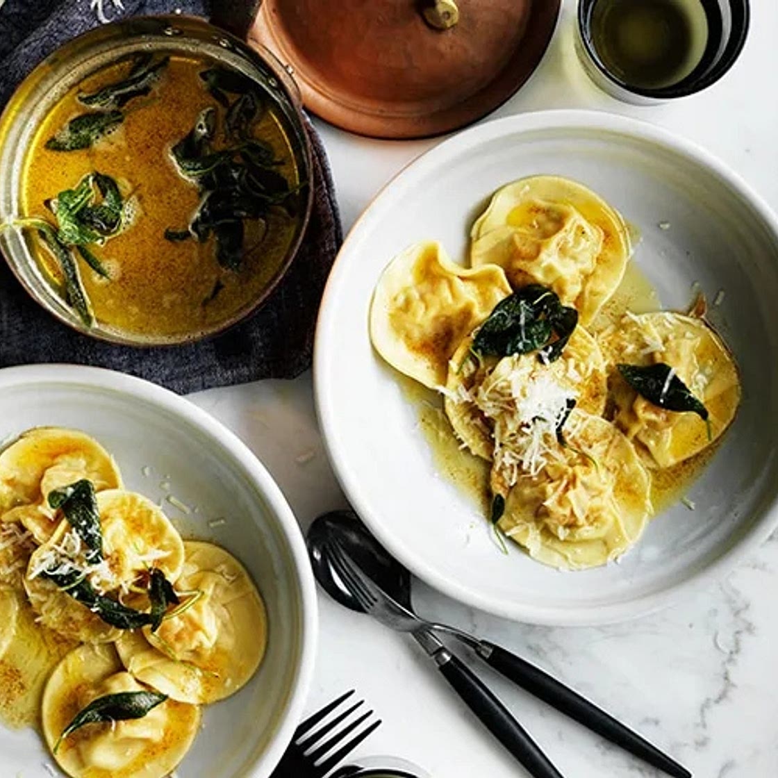 Pumpkin ravioli with sage brown butter