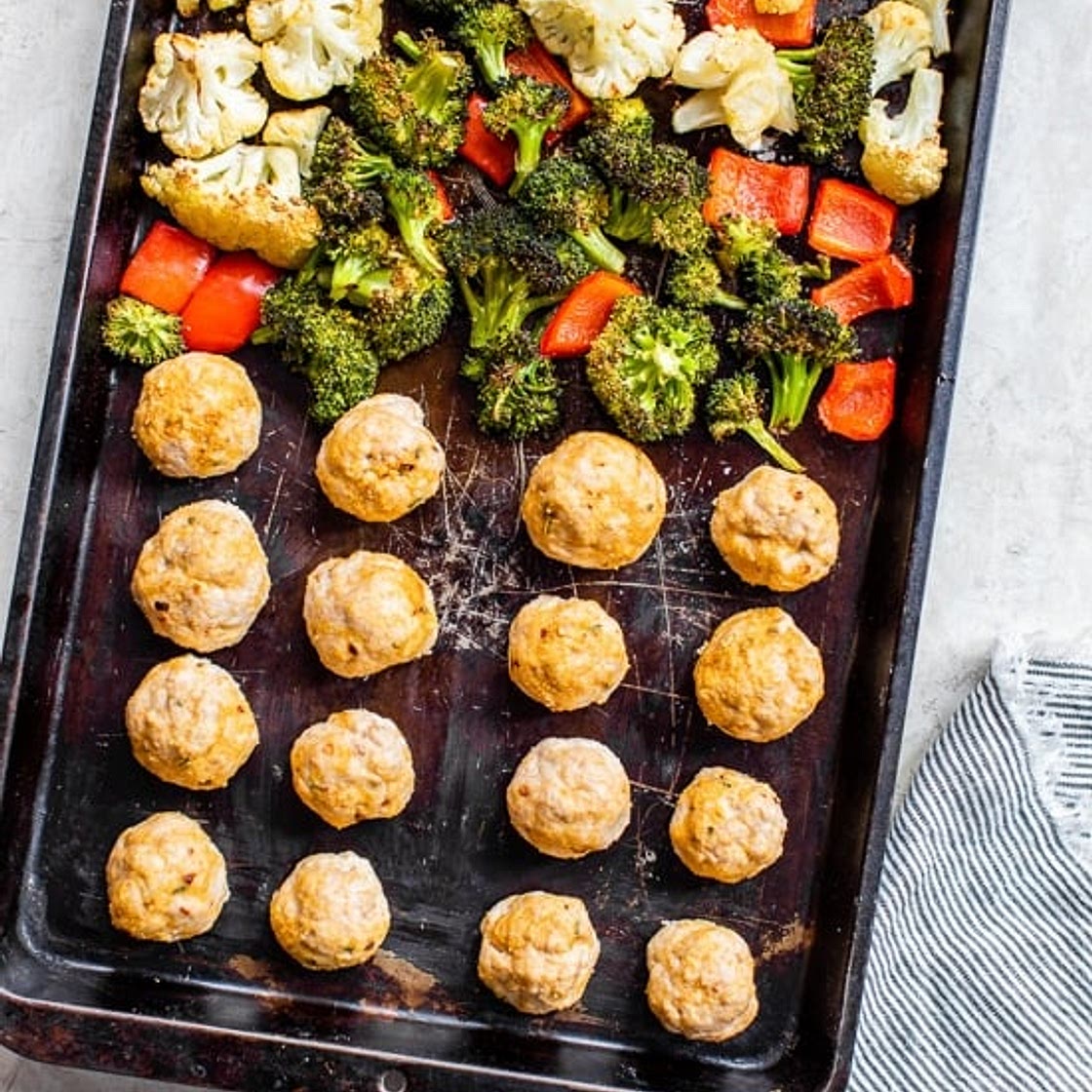 Italian Turkey Meatball Sheet Pan Dinner